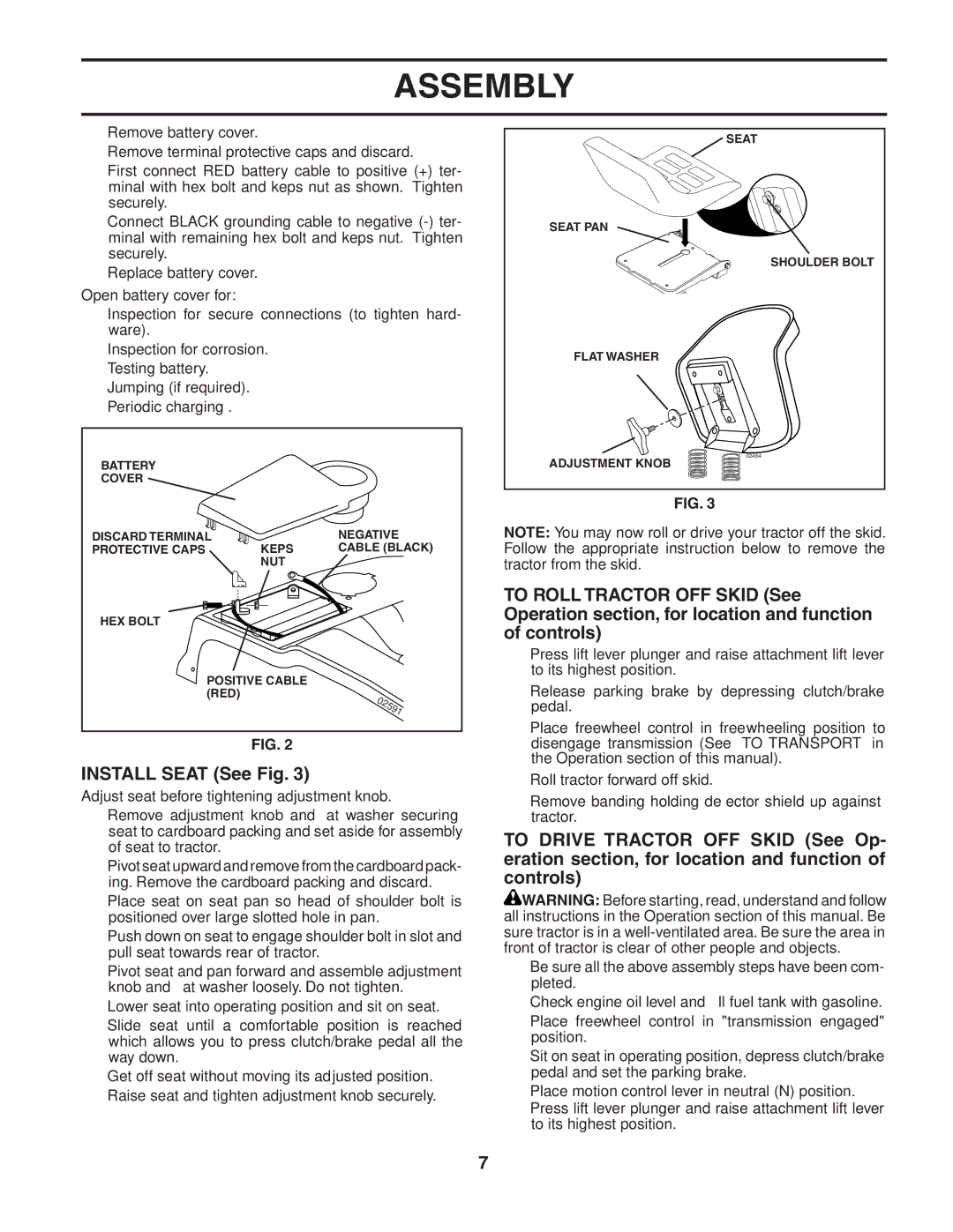 Husqvarna CTH151 owner manual Install Seat See Fig 