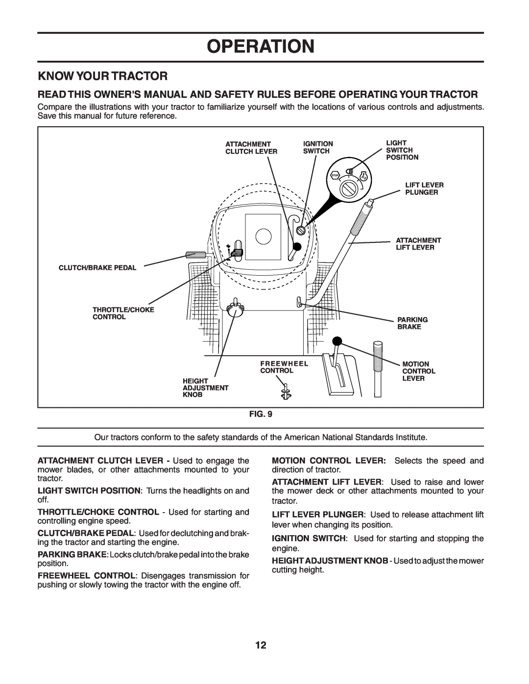 Husqvarna CTH151 owner manual Know Your Tractor, Operation 
