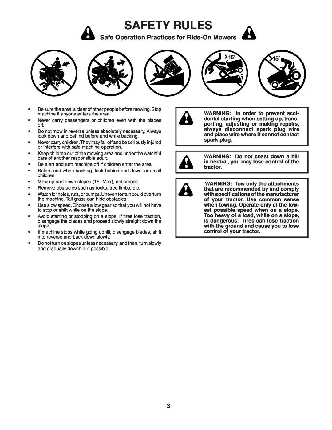 Husqvarna CTH151 owner manual Safety Rules, Safe Operation Practices for Ride-OnMowers 