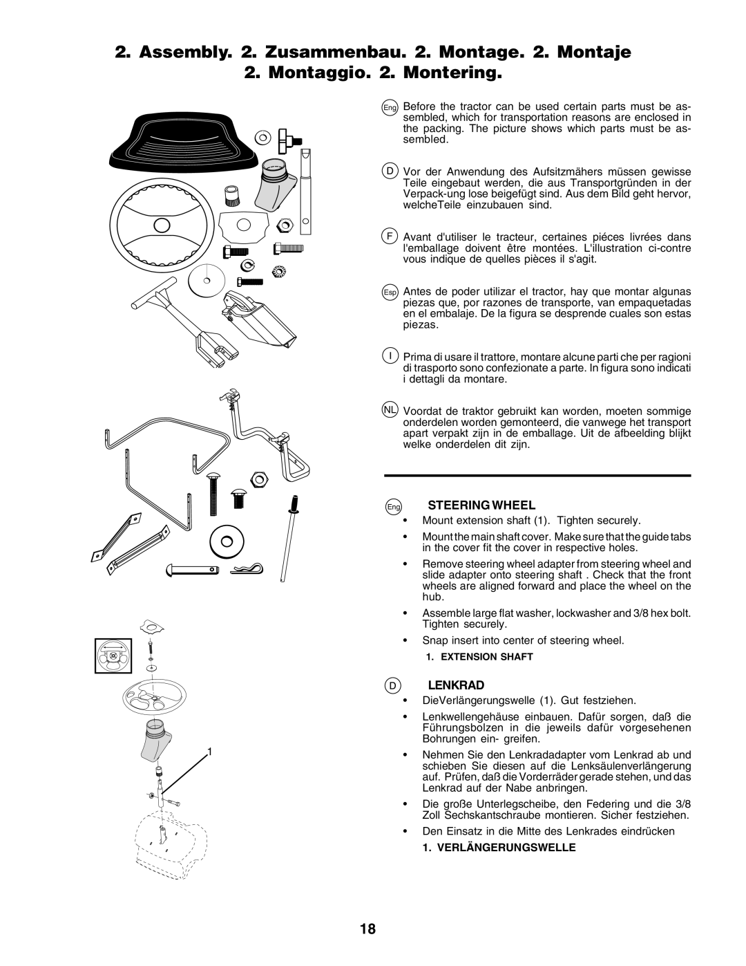 Husqvarna CTH155 instruction manual Steering Wheel, Lenkrad 