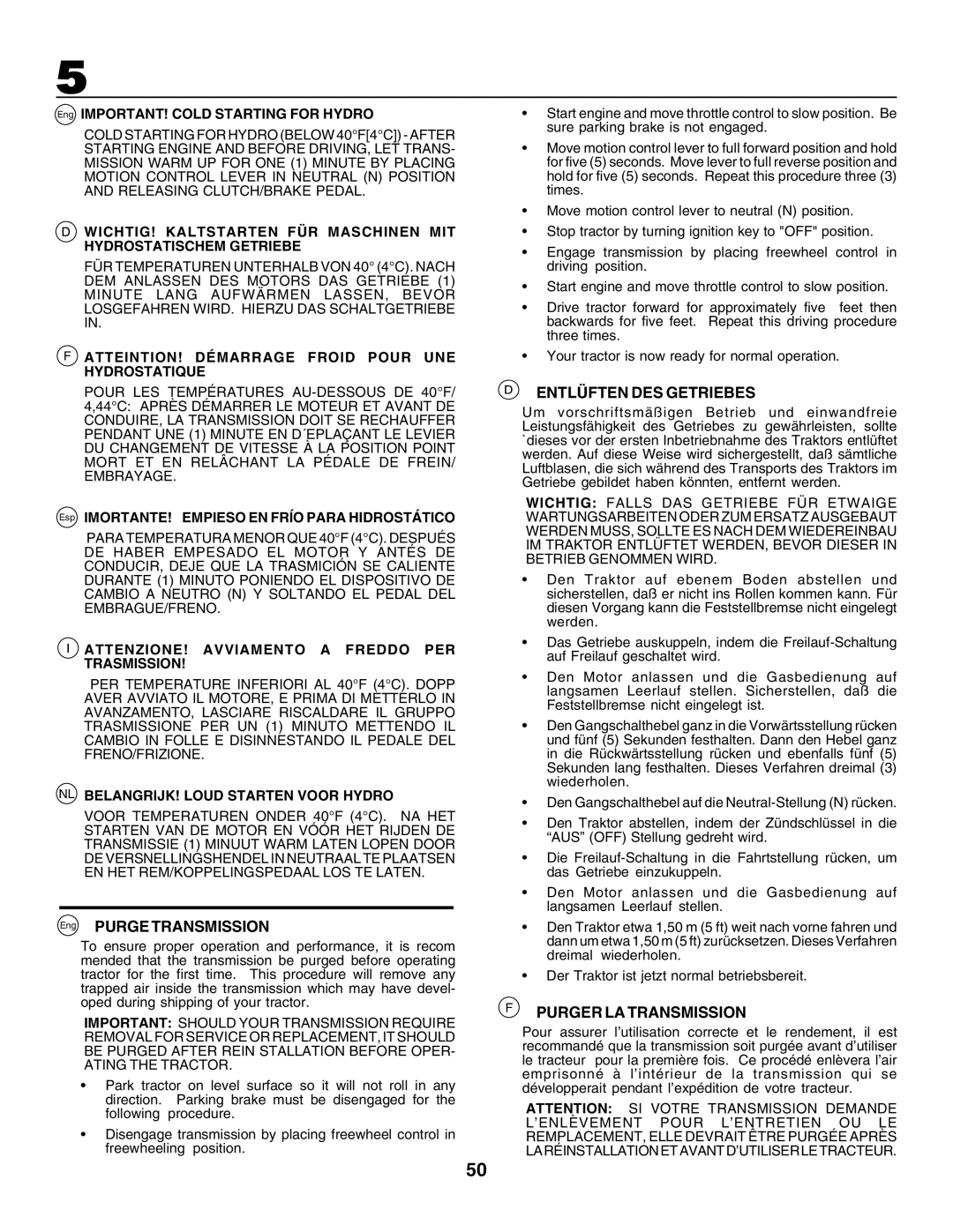 Husqvarna CTH155 instruction manual Eng Purge Transmission, Entlüften DES Getriebes, Purger LA Transmission 