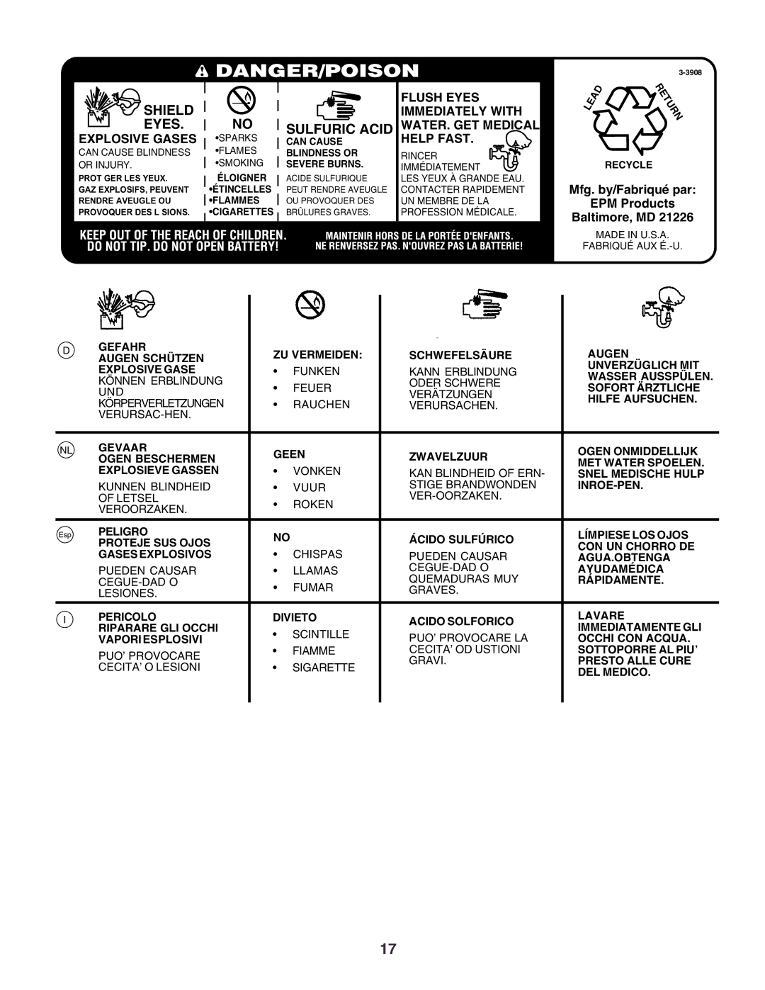 Husqvarna CTH160II instruction manual Explosive Gases, Flush Eyes Immediately with WATER. GET Medical Help Fast 