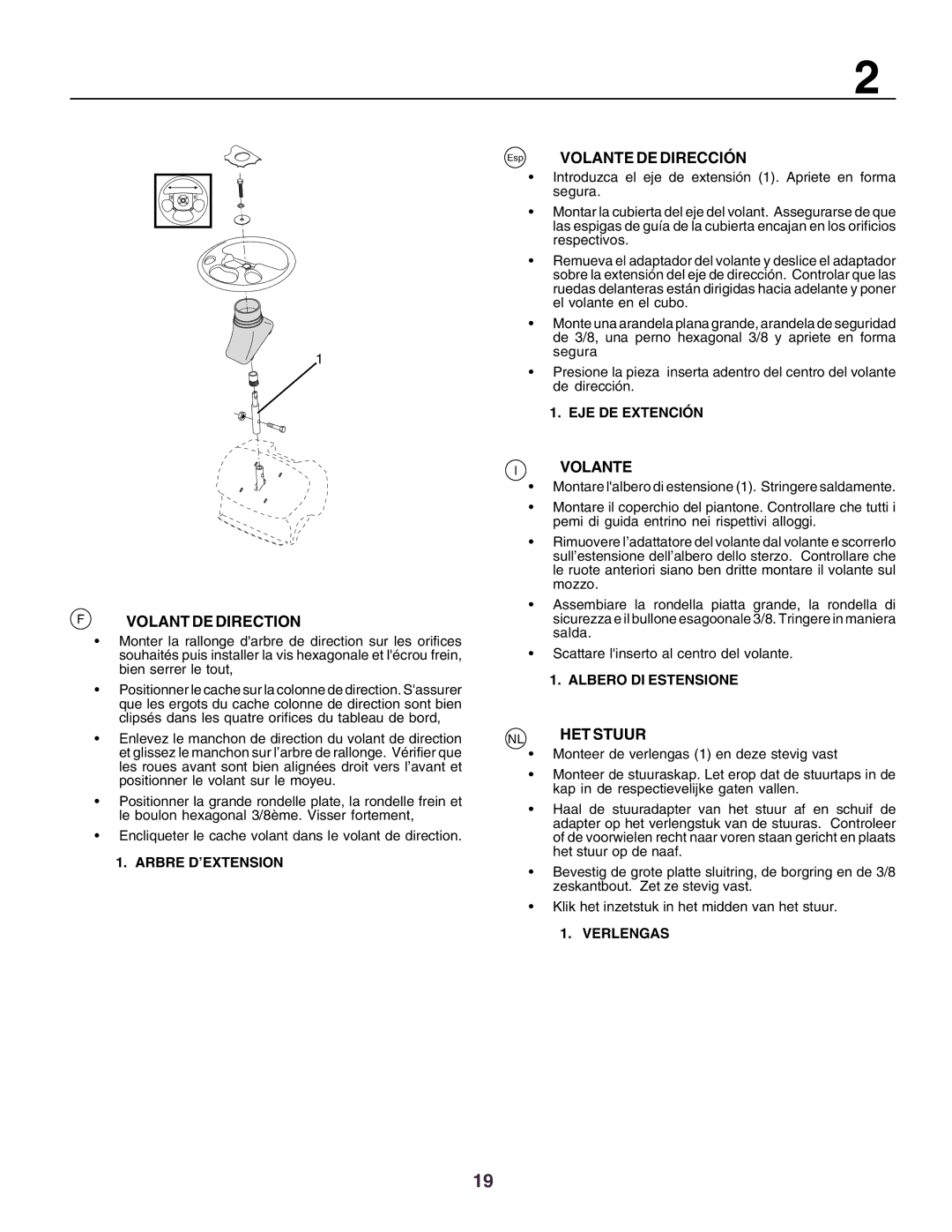 Husqvarna CTH160II instruction manual Volant DE Direction, Esp Volante DE Dirección, NL HET Stuur 