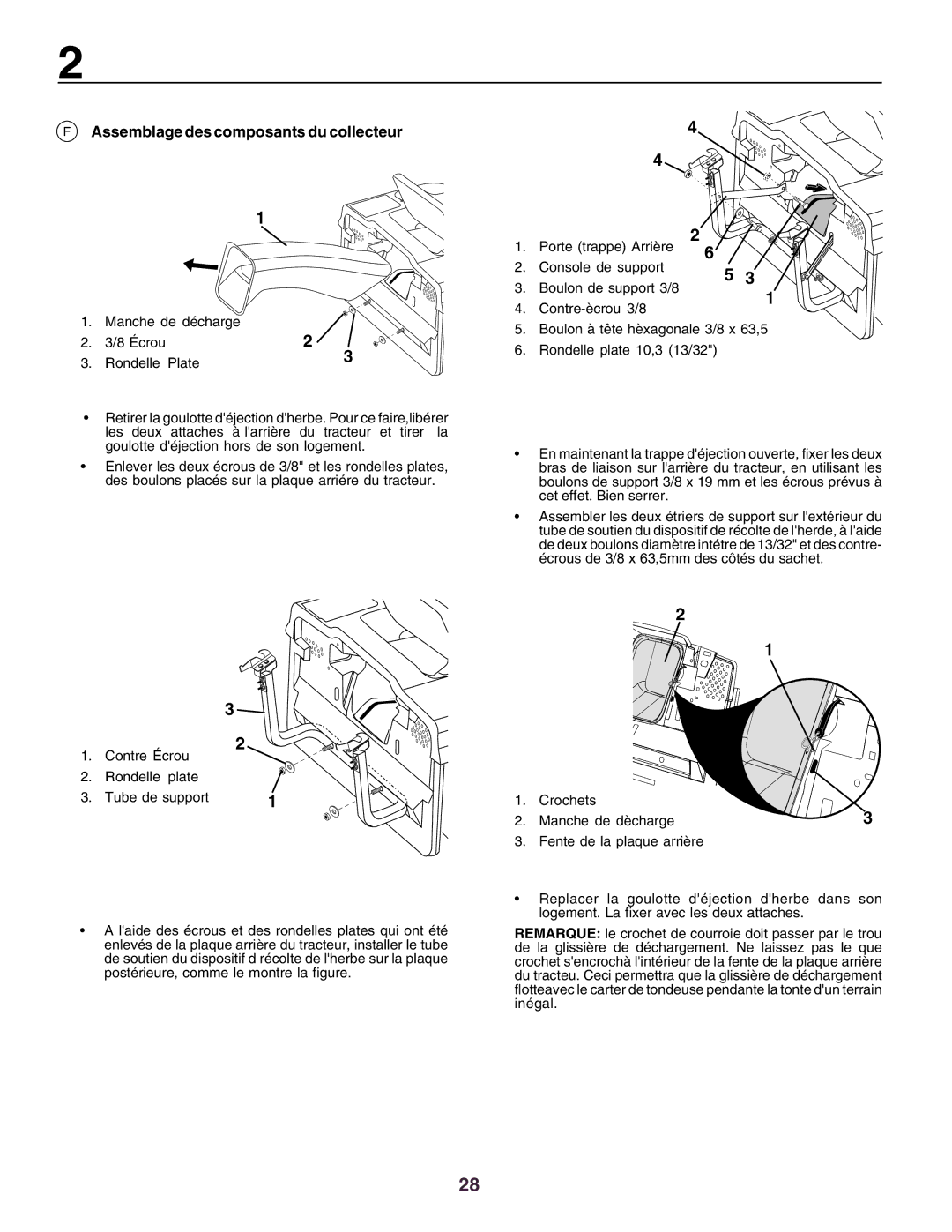 Husqvarna CTH160II instruction manual Assemblage des composants du collecteur 