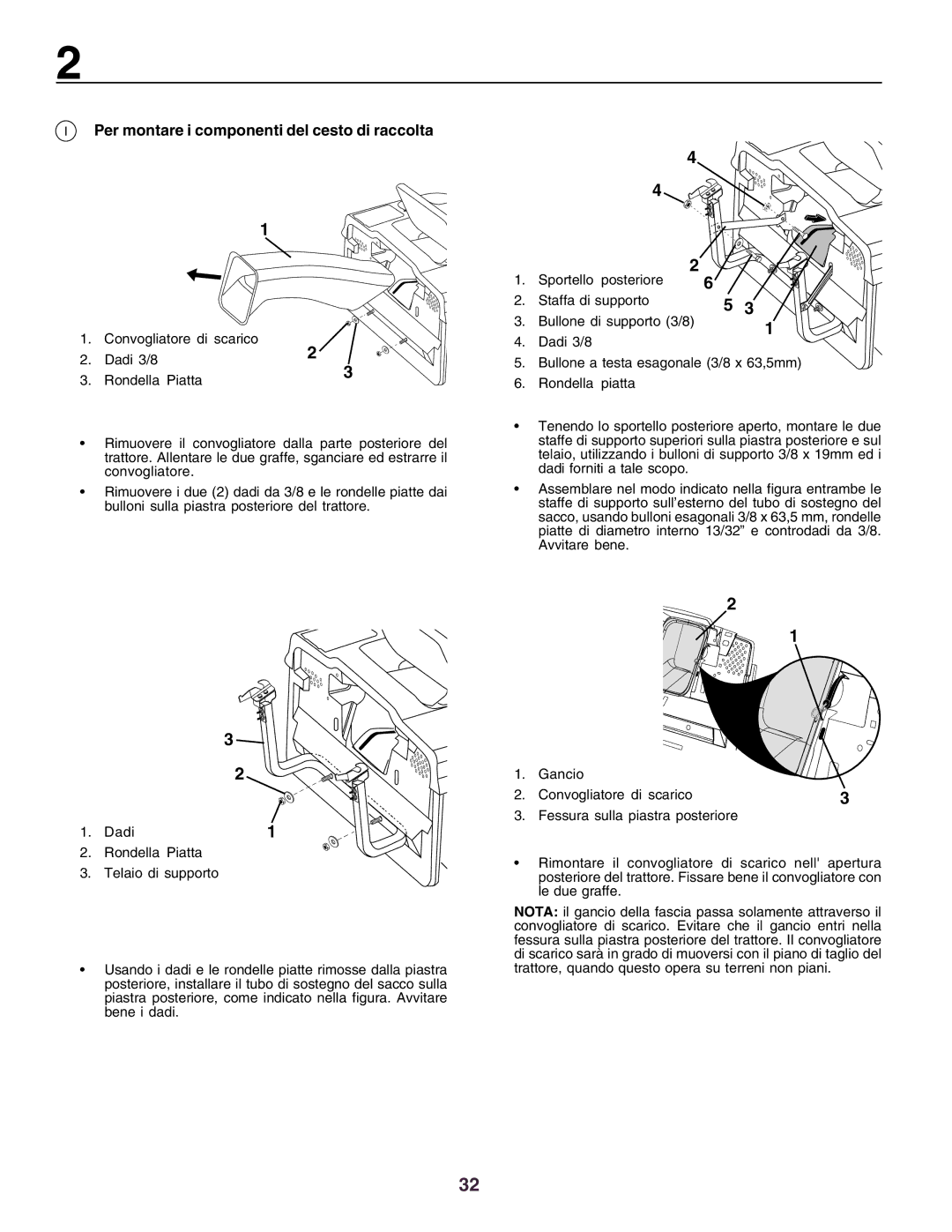 Husqvarna CTH160II instruction manual Per montare i componenti del cesto di raccolta 