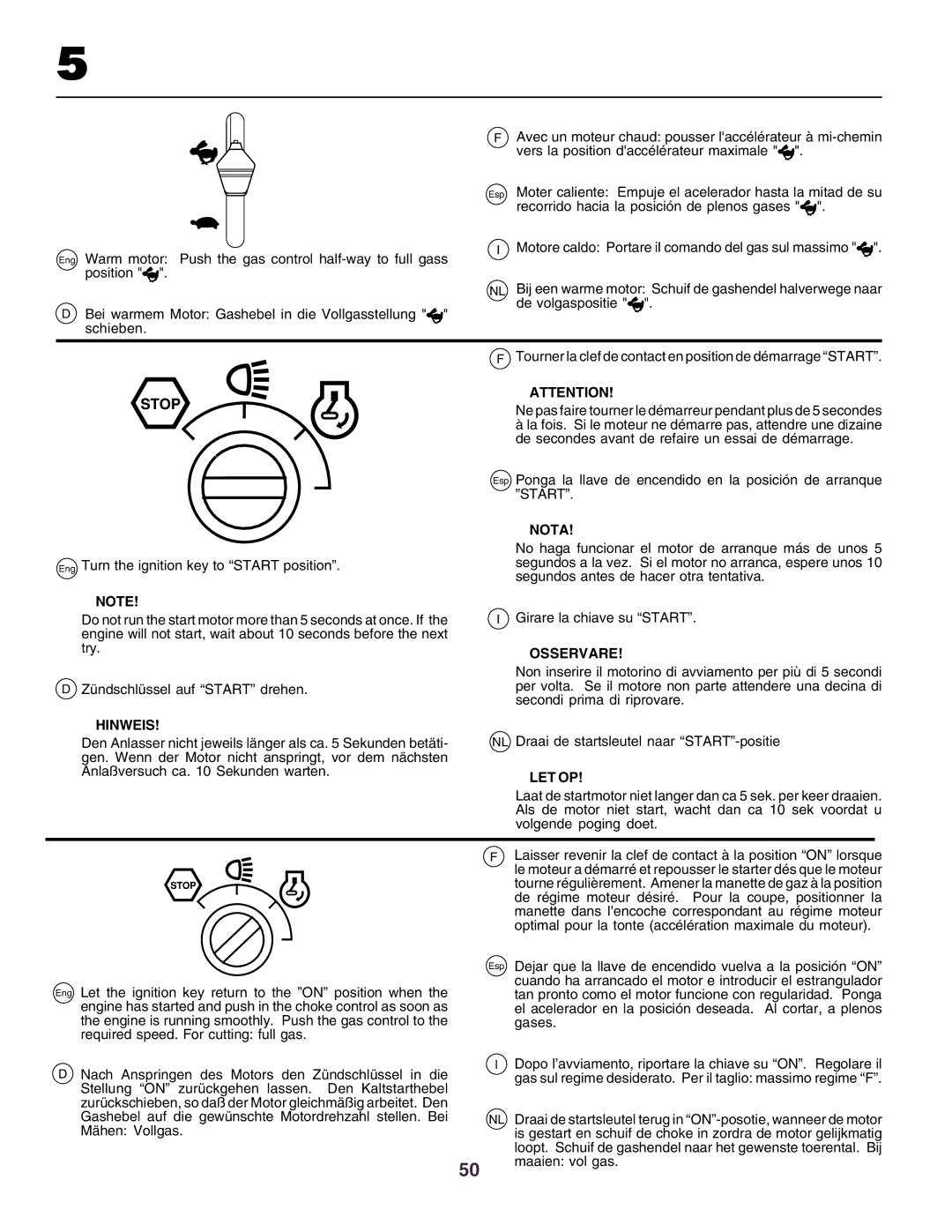 Husqvarna CTH160II instruction manual Nota, Osservare, Hinweis 