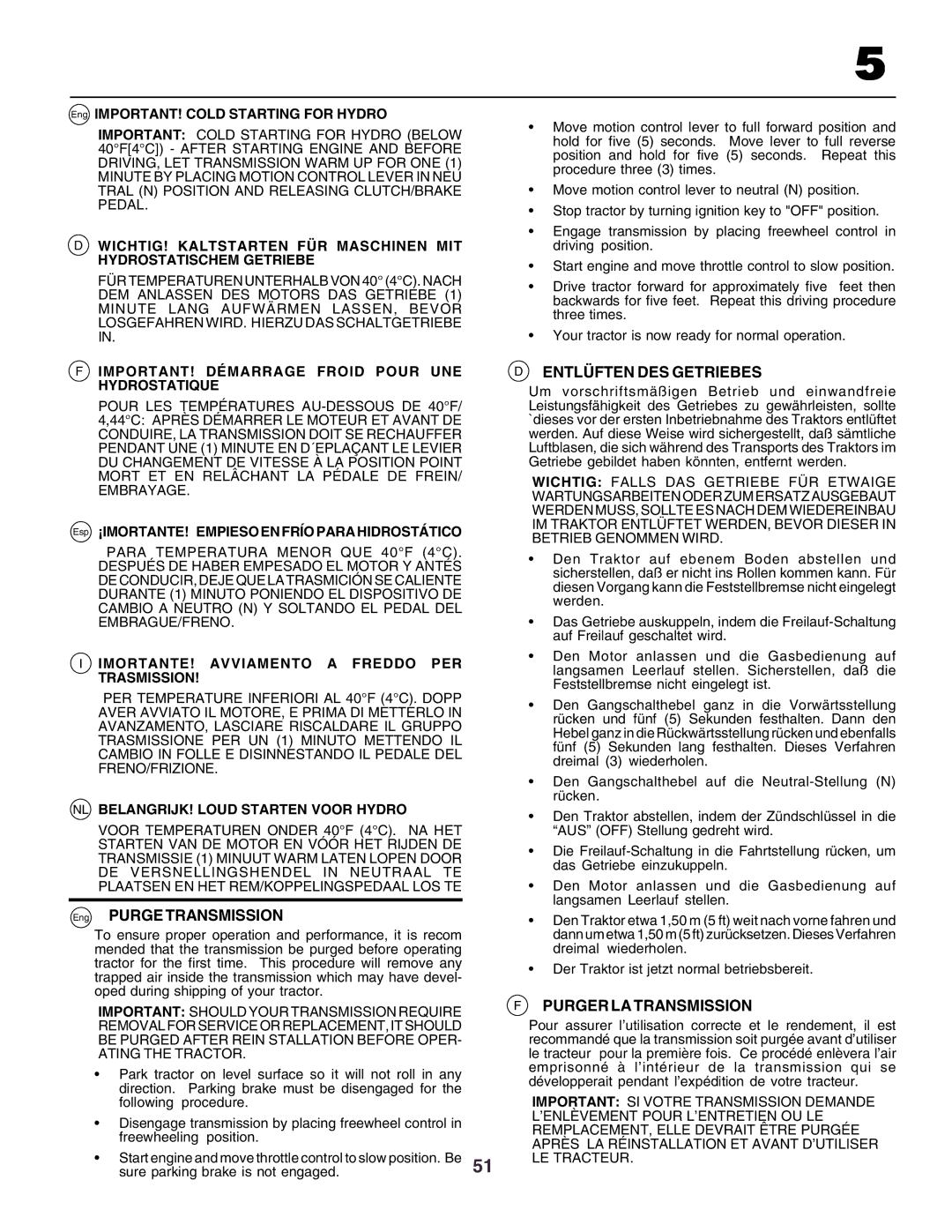 Husqvarna CTH160II instruction manual Eng Purge Transmission, Entlüften DES Getriebes, Purger LA Transmission 