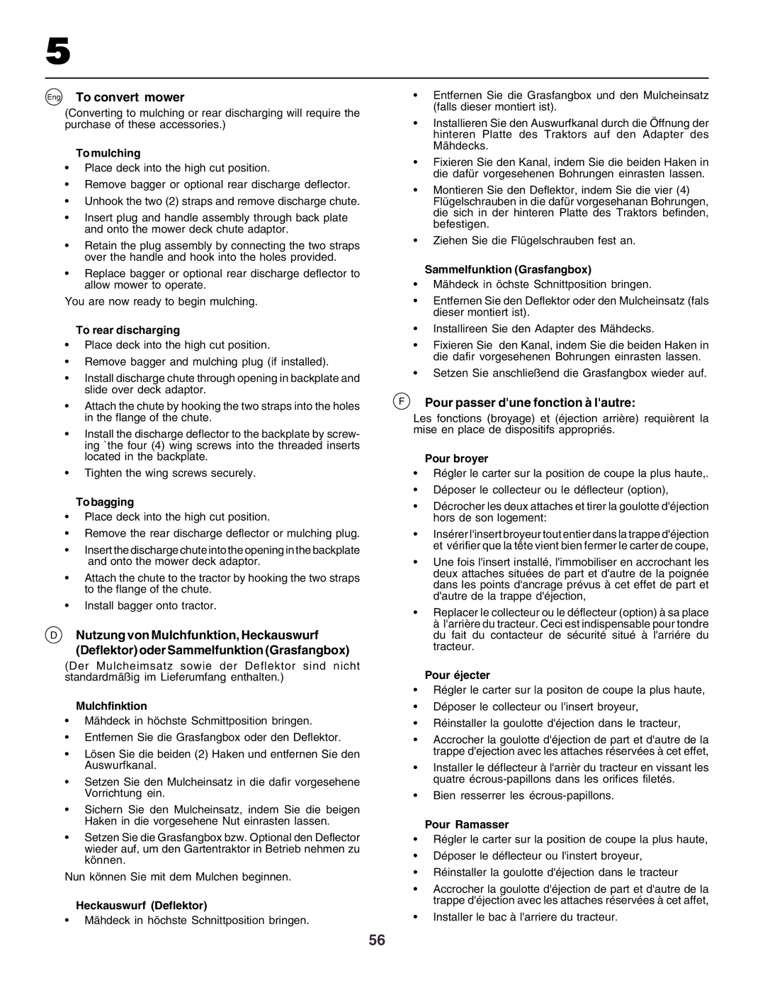 Husqvarna CTH160II instruction manual Eng To convert mower, Pour passer dune fonction à lautre 