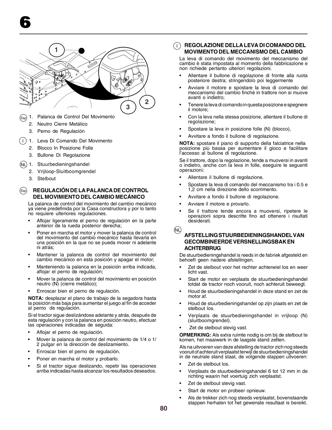 Husqvarna CTH160II instruction manual Esp Regulación DE LA Palanca DE Control, DEL Movimiento DEL Cambio Mecánico 