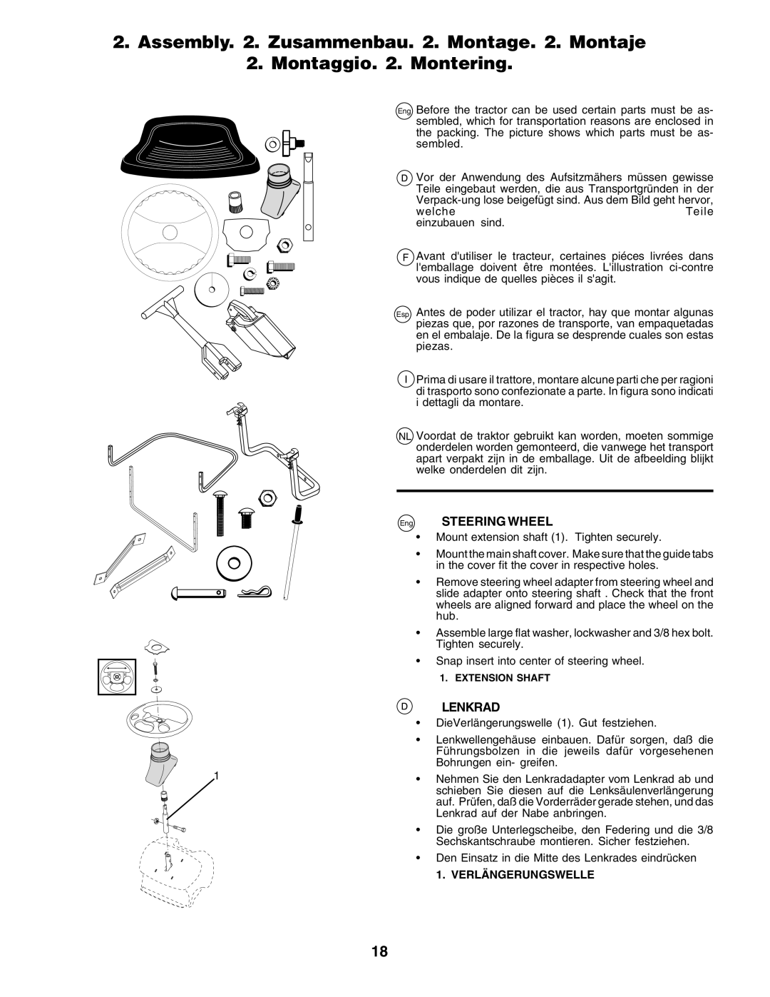 Husqvarna CTH170 instruction manual Steering Wheel, Lenkrad 