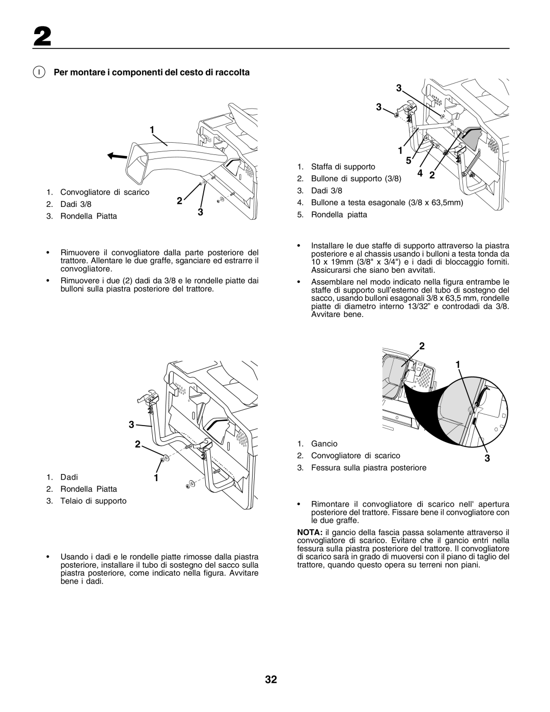 Husqvarna CTH170 instruction manual Per montare i componenti del cesto di raccolta 