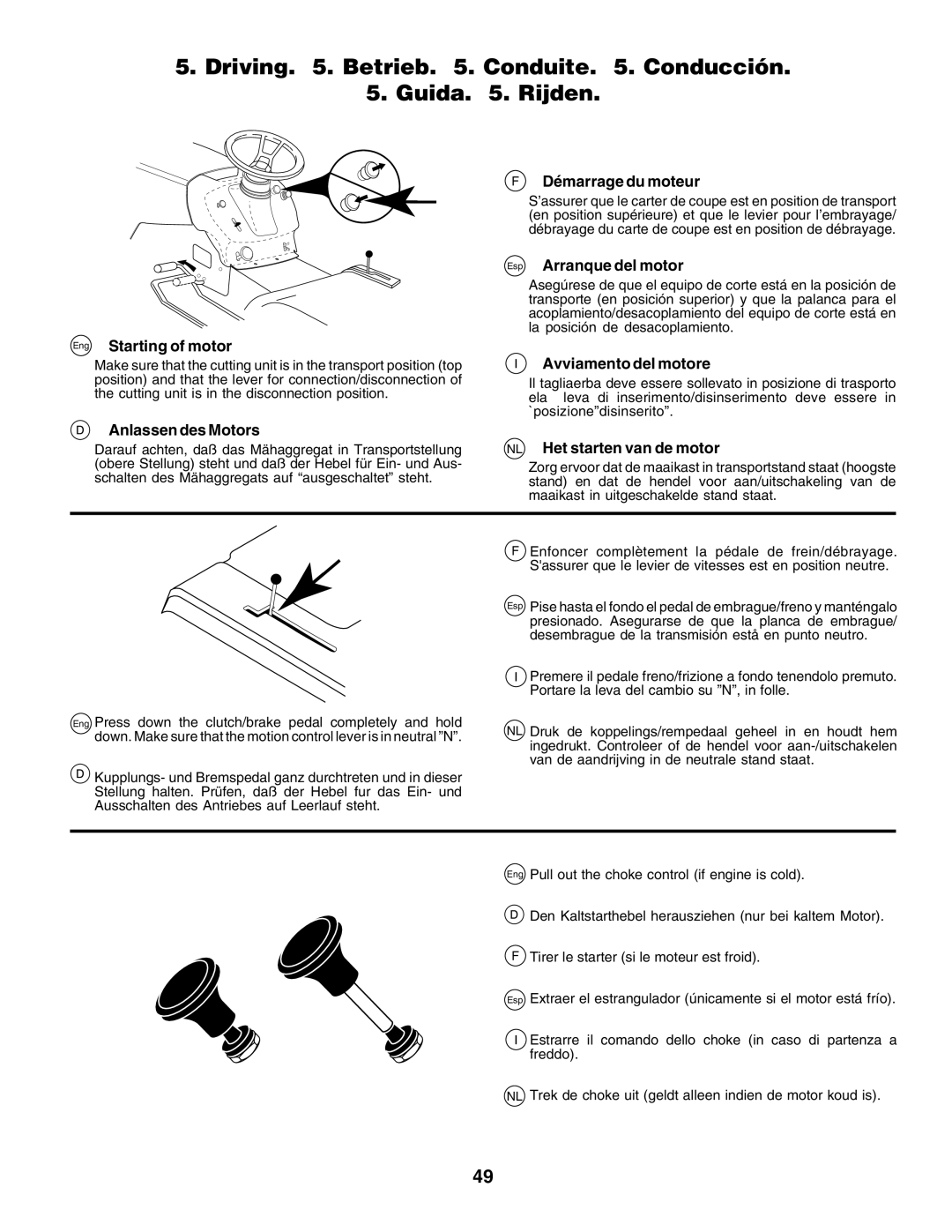 Husqvarna CTH170 instruction manual Driving . Betrieb . Conduite . Conducción Guida . Rijden 