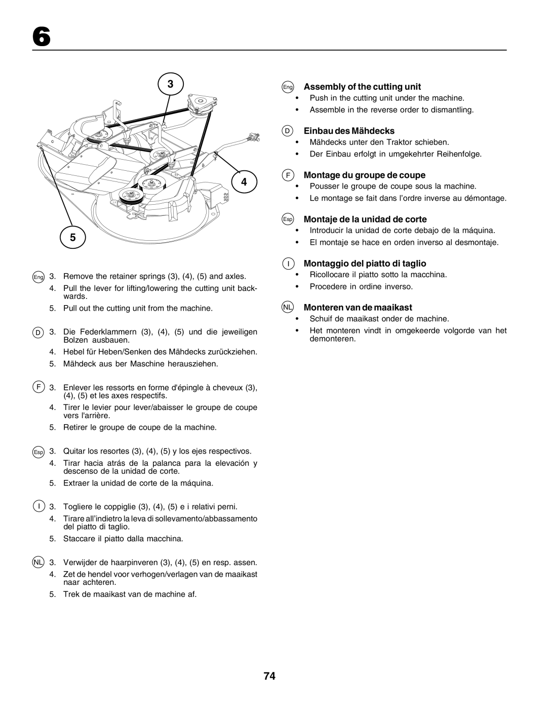 Husqvarna CTH170 instruction manual Eng Assembly of the cutting unit, Einbau des Mähdecks, Montage du groupe de coupe 