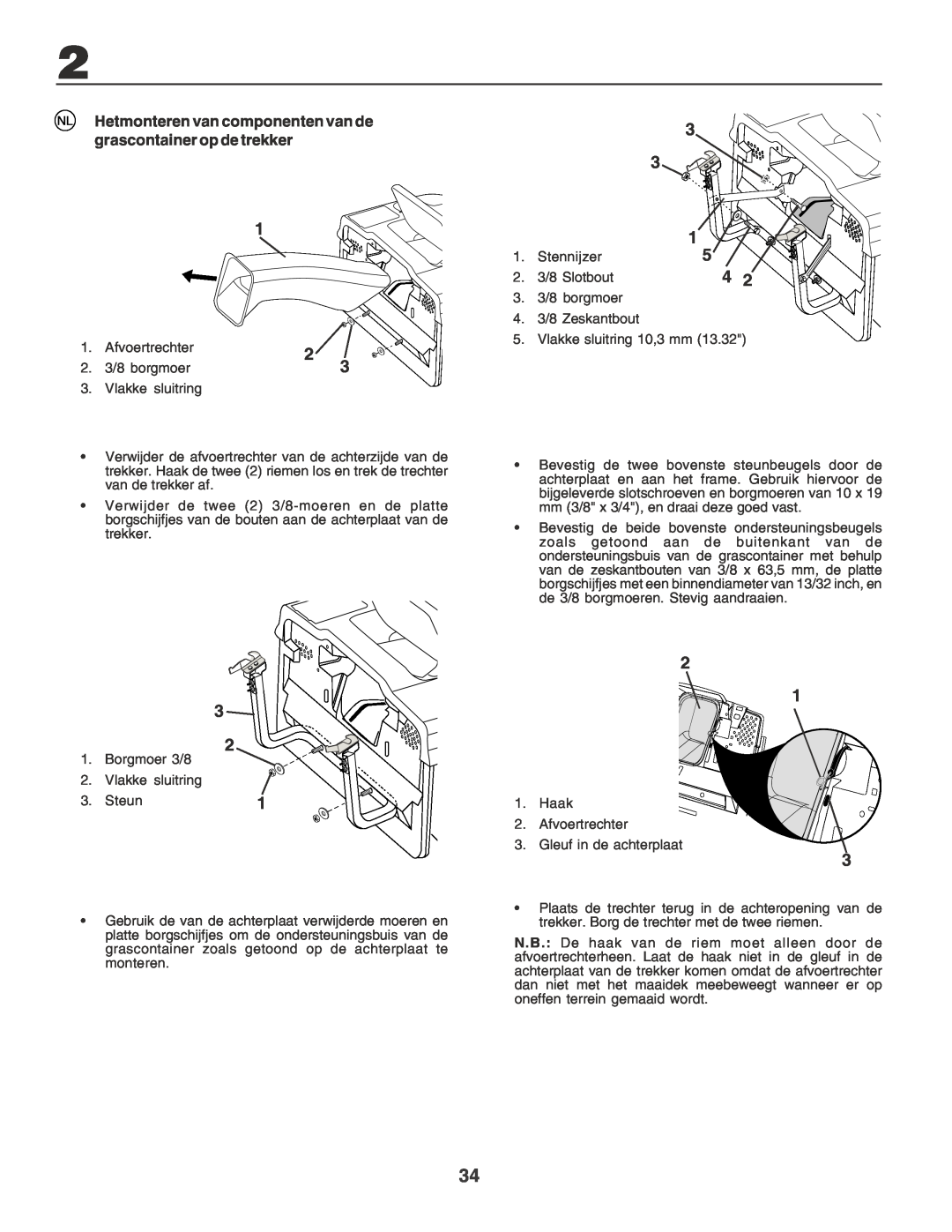 Husqvarna CTH170 instruction manual NL Hetmonteren van componenten van de grascontainer op de trekker 