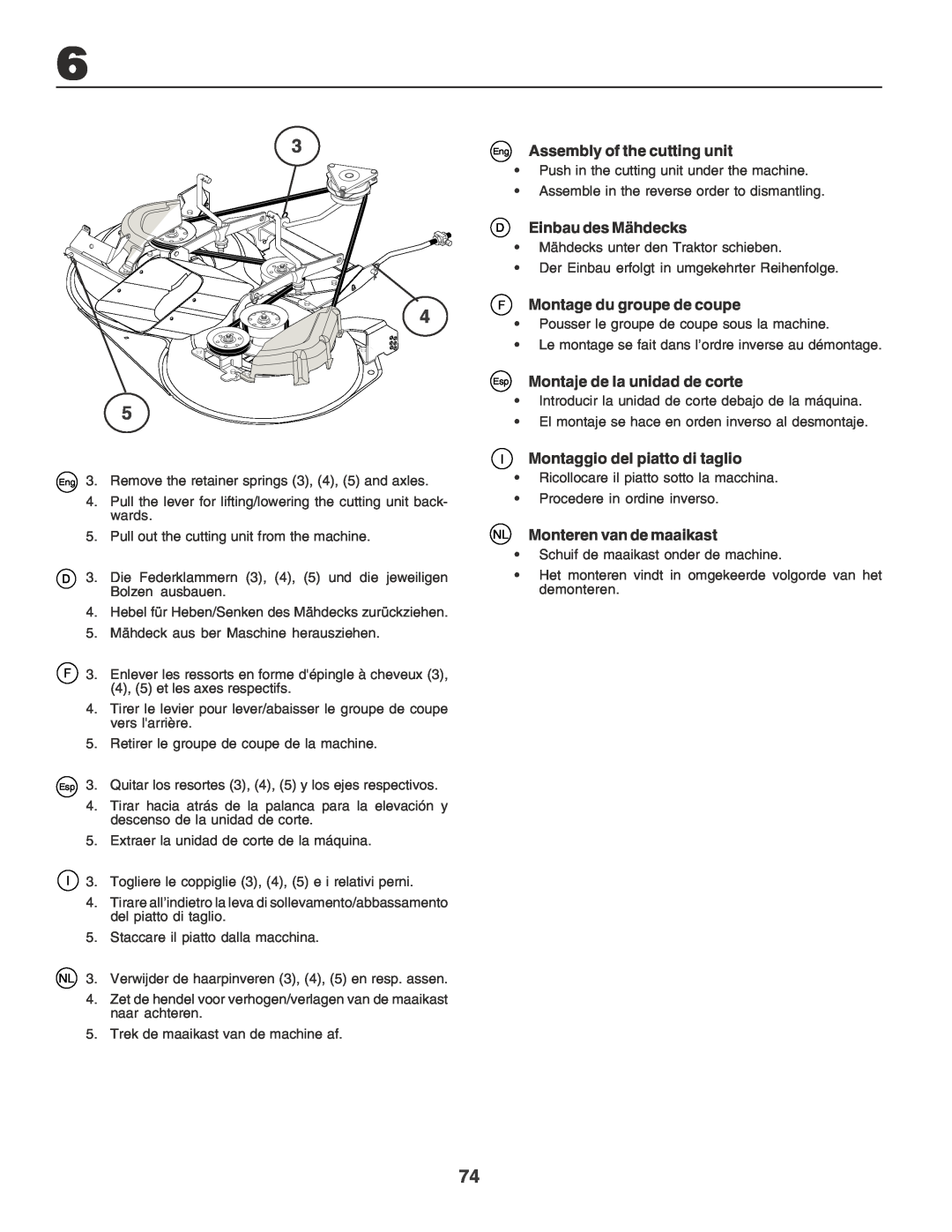 Husqvarna CTH170 instruction manual Eng Assembly of the cutting unit, Einbau des Mähdecks, F Montage du groupe de coupe 