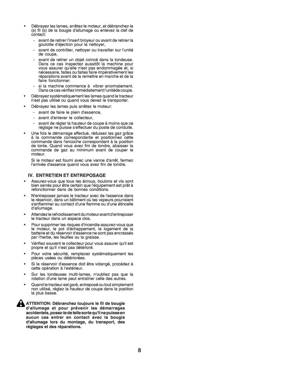 Husqvarna CTH170 instruction manual Iv. Entretien Et Entreposage 