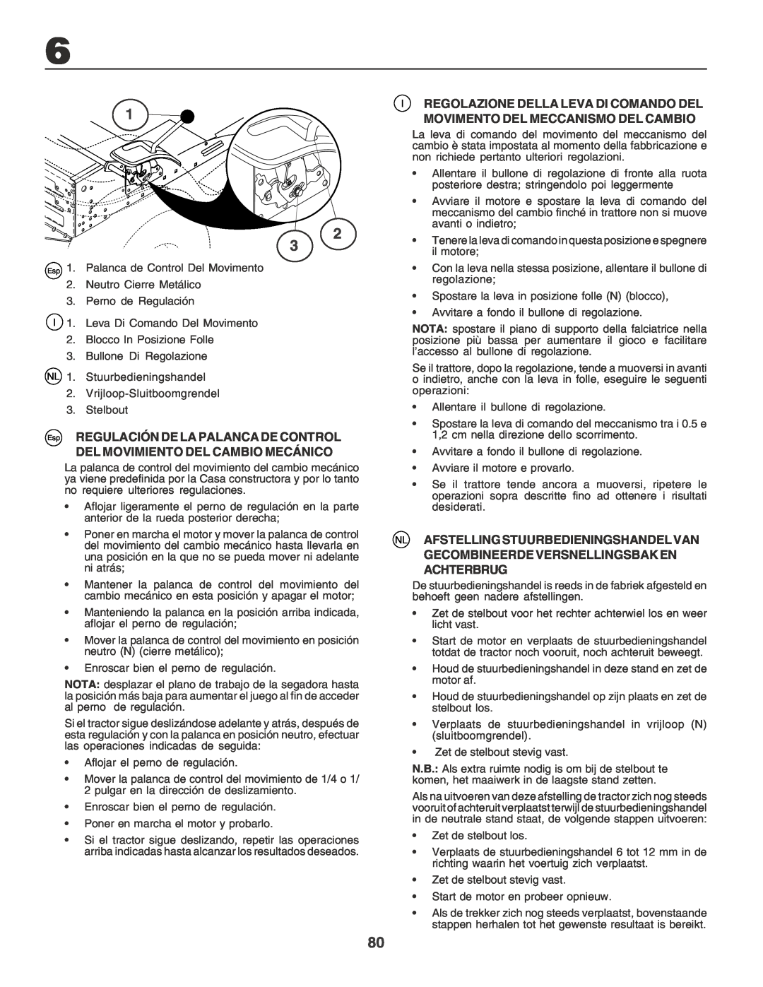 Husqvarna CTH170 instruction manual Esp REGULACIÓN DE LA PALANCA DE CONTROL, Del Movimiento Del Cambio Mecánico 