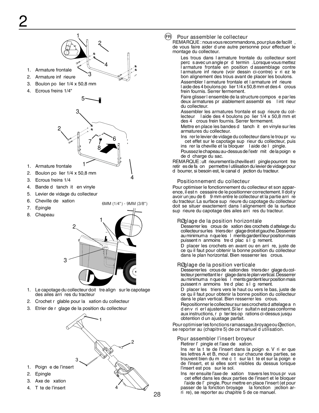 Husqvarna CTH172, CTH171 Pour assembler le collecteur, Positionnement du collecteur, Réglage de la position horizontale 