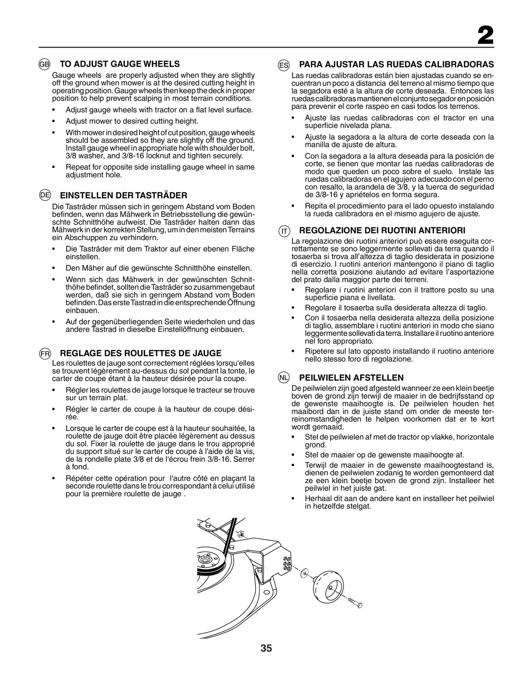 Husqvarna CTH191 To Adjust Gauge Wheels, Einstellen DER Tasträder, Reglage DES Roulettes DE Jauge, Peilwielen Afstellen 