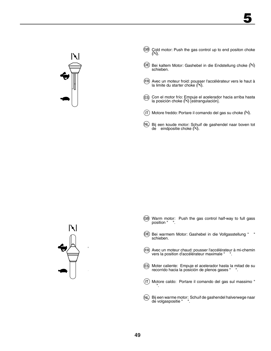 Husqvarna CTH172, CTH171, CTH191 instruction manual Motore freddo Portare il comando del gas su choke 