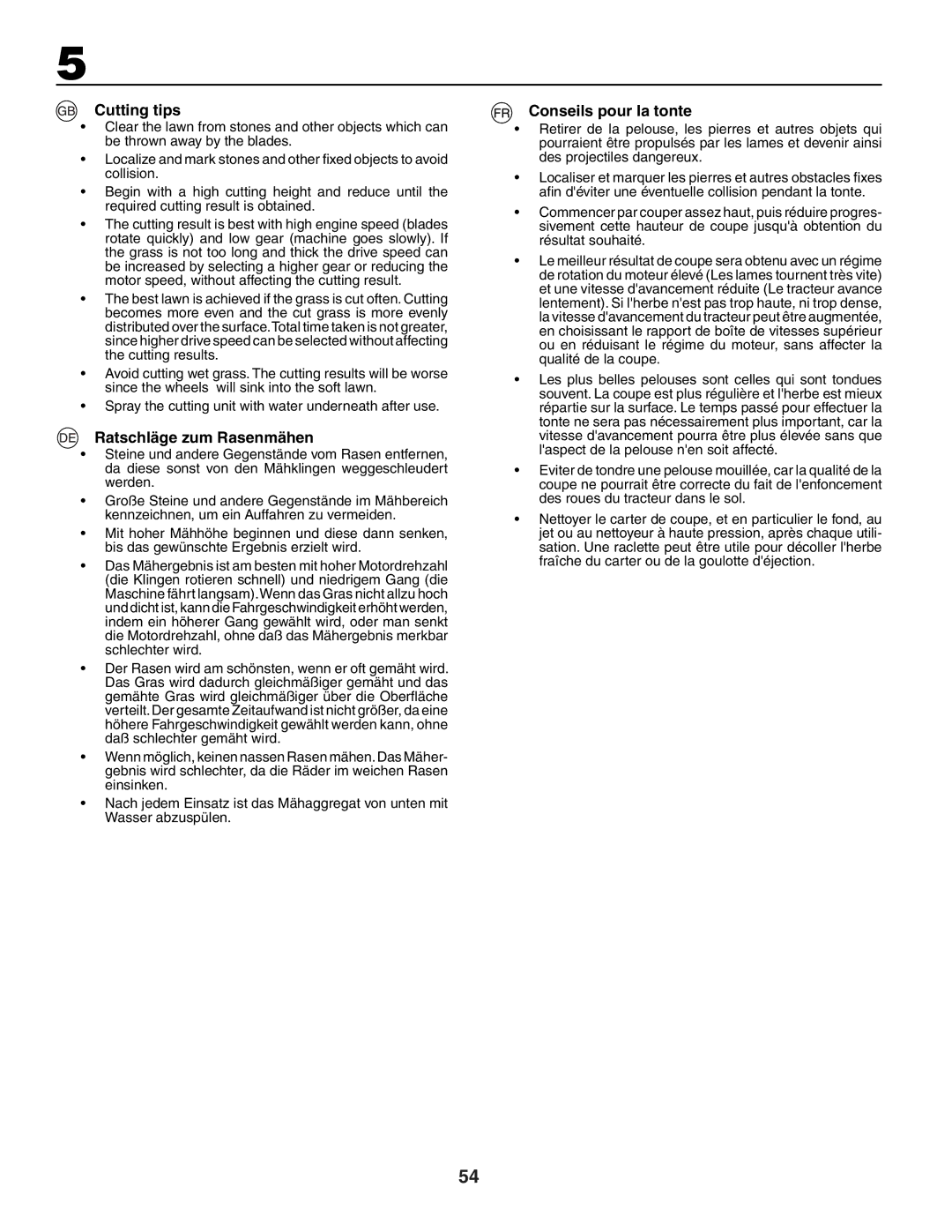 Husqvarna CTH171, CTH172, CTH191 instruction manual Cutting tips, Ratschläge zum Rasenmähen, Conseils pour la tonte 