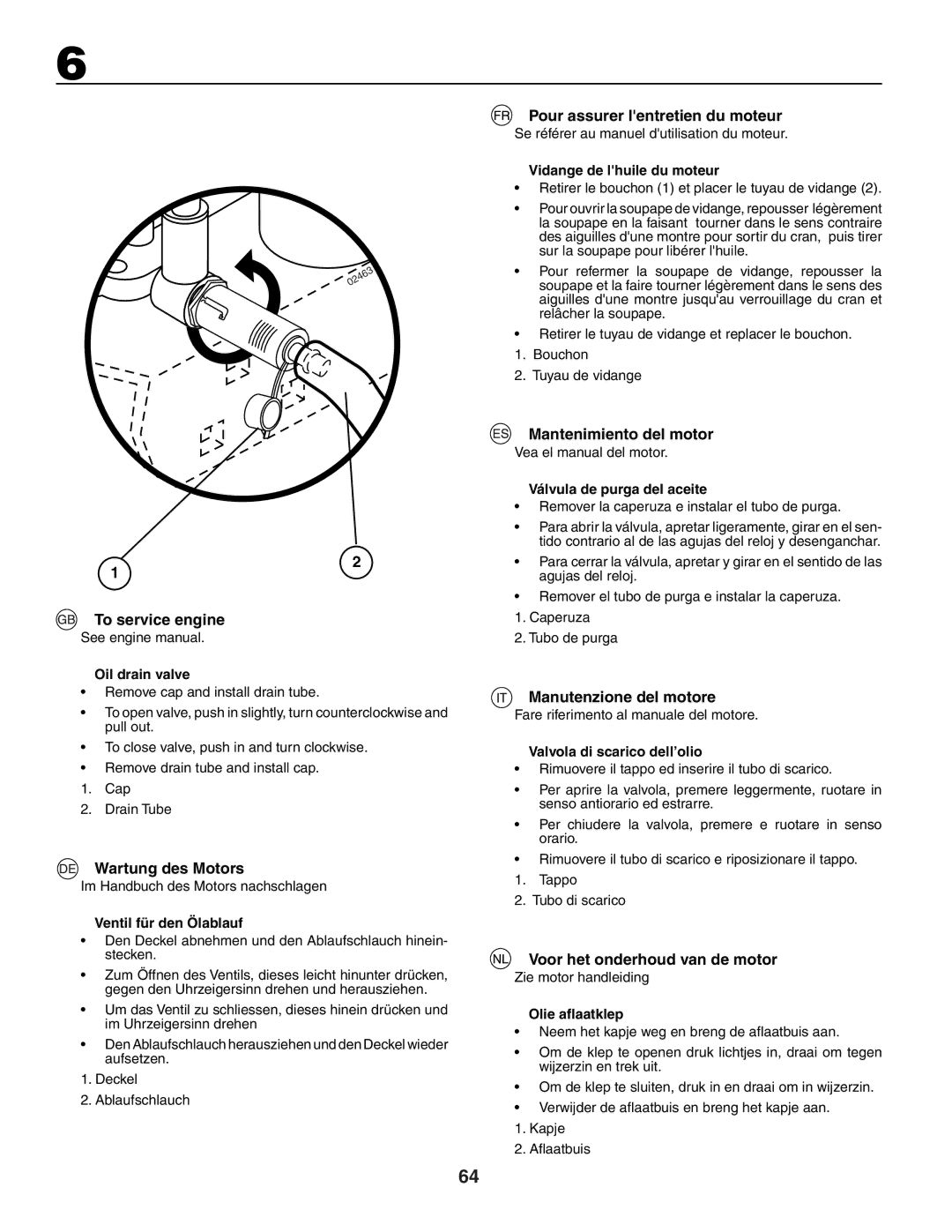 Husqvarna CTH172, CTH171 Pour assurer lentretien du moteur, Mantenimiento del motor, To service engine, Wartung des Motors 