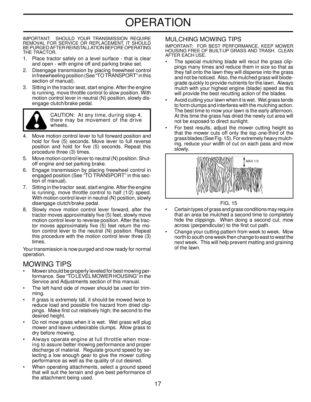 Husqvarna CTH1736 owner manual Mulching Mowing Tips 