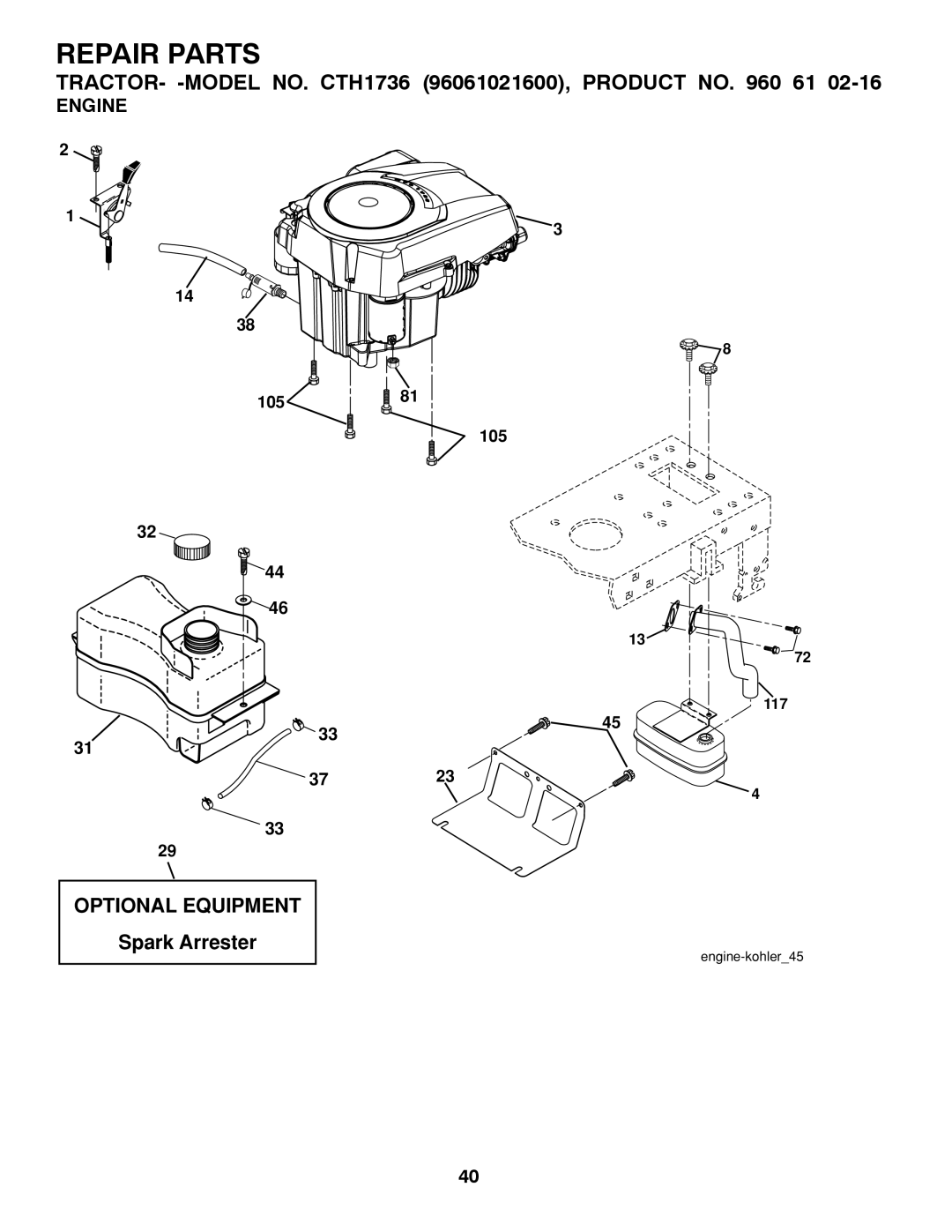 Husqvarna CTH1736 owner manual Engine 