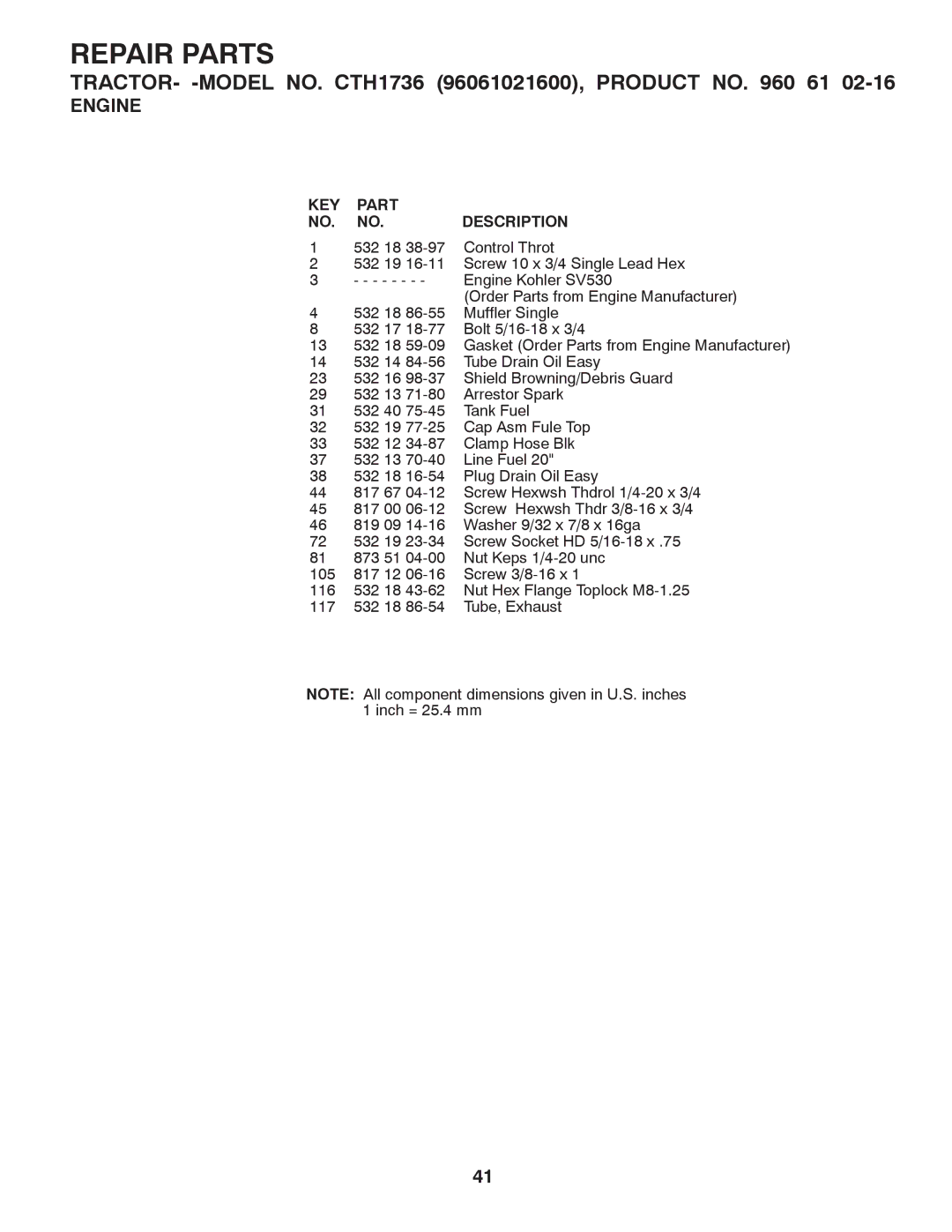 Husqvarna CTH1736 owner manual 532 18 Control Throt 