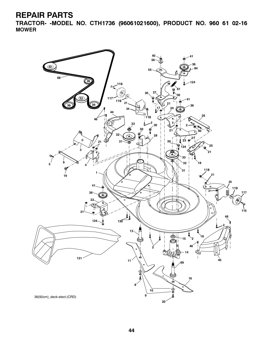 Husqvarna CTH1736 owner manual Mower 