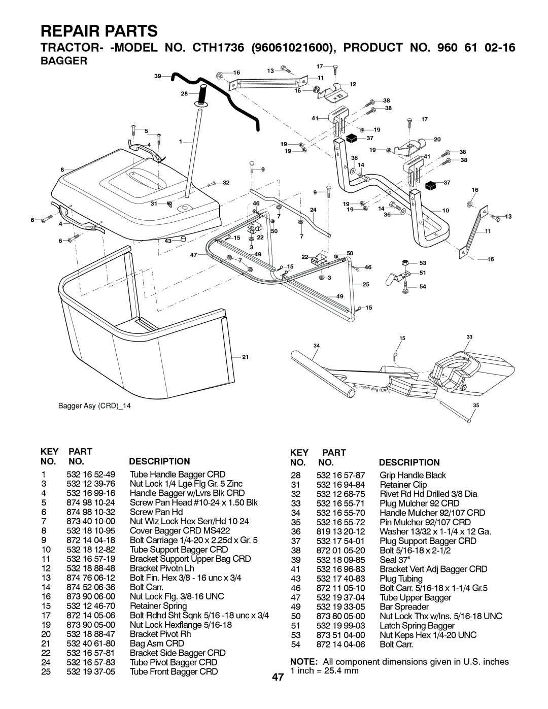 Husqvarna CTH1736 owner manual Bagger 