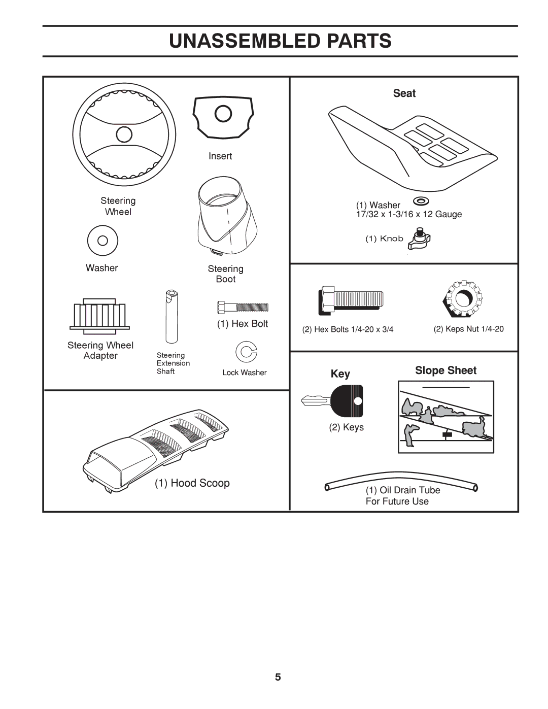 Husqvarna CTH1736 owner manual Unassembled Parts 