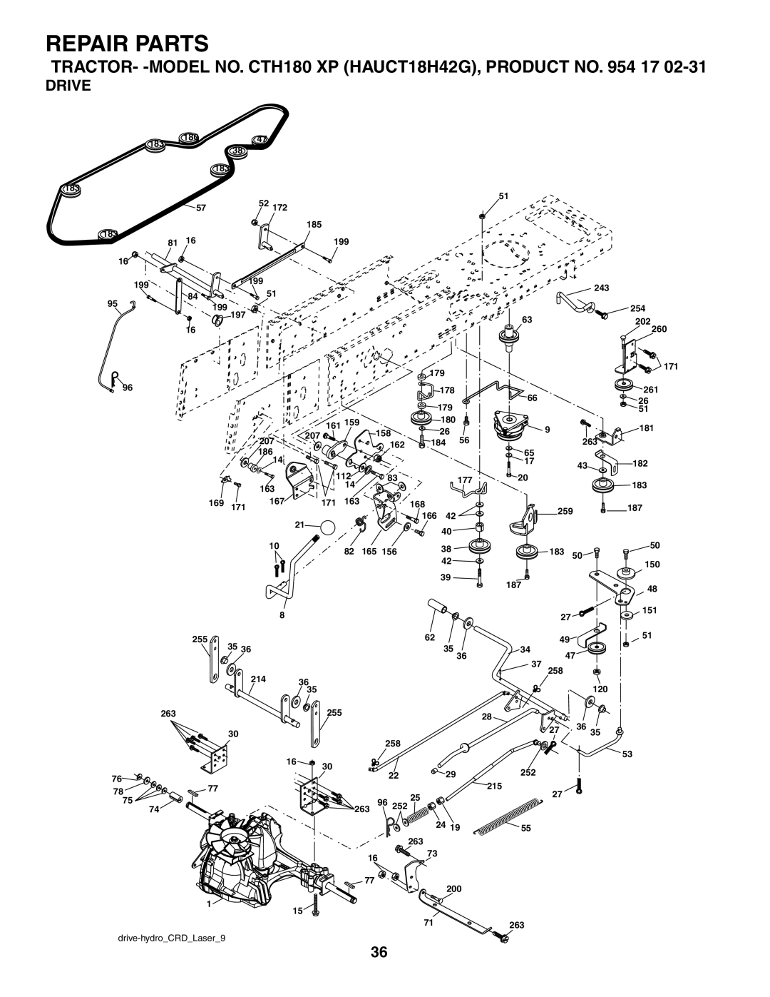 Husqvarna CTH180 XP 02764 owner manual Drive 