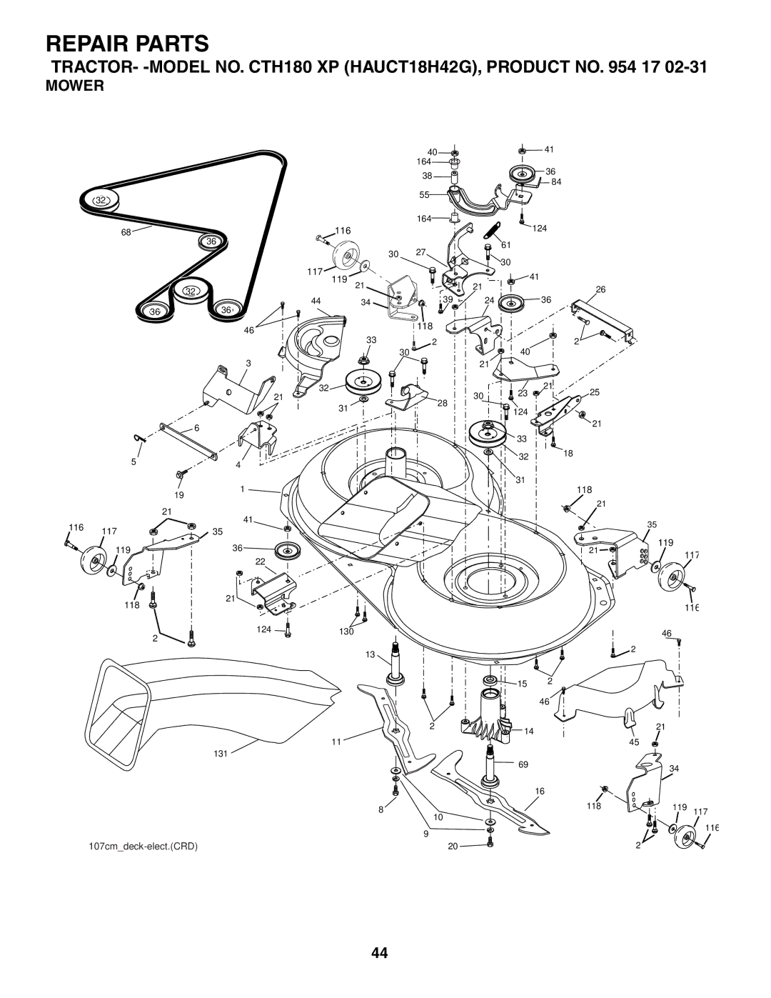 Husqvarna CTH180 XP 02764 owner manual Mower 