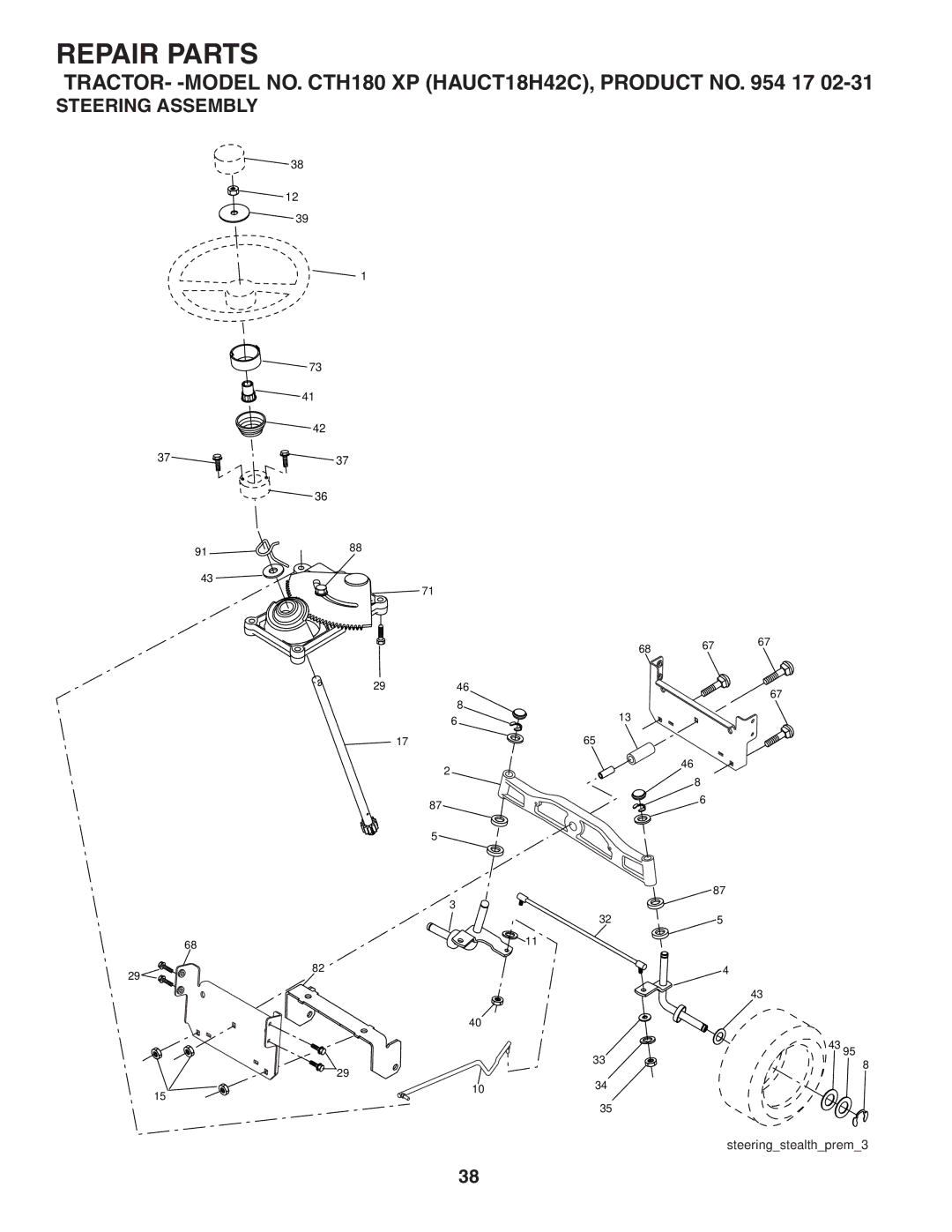 Husqvarna CTH180 XP owner manual Steering Assembly 