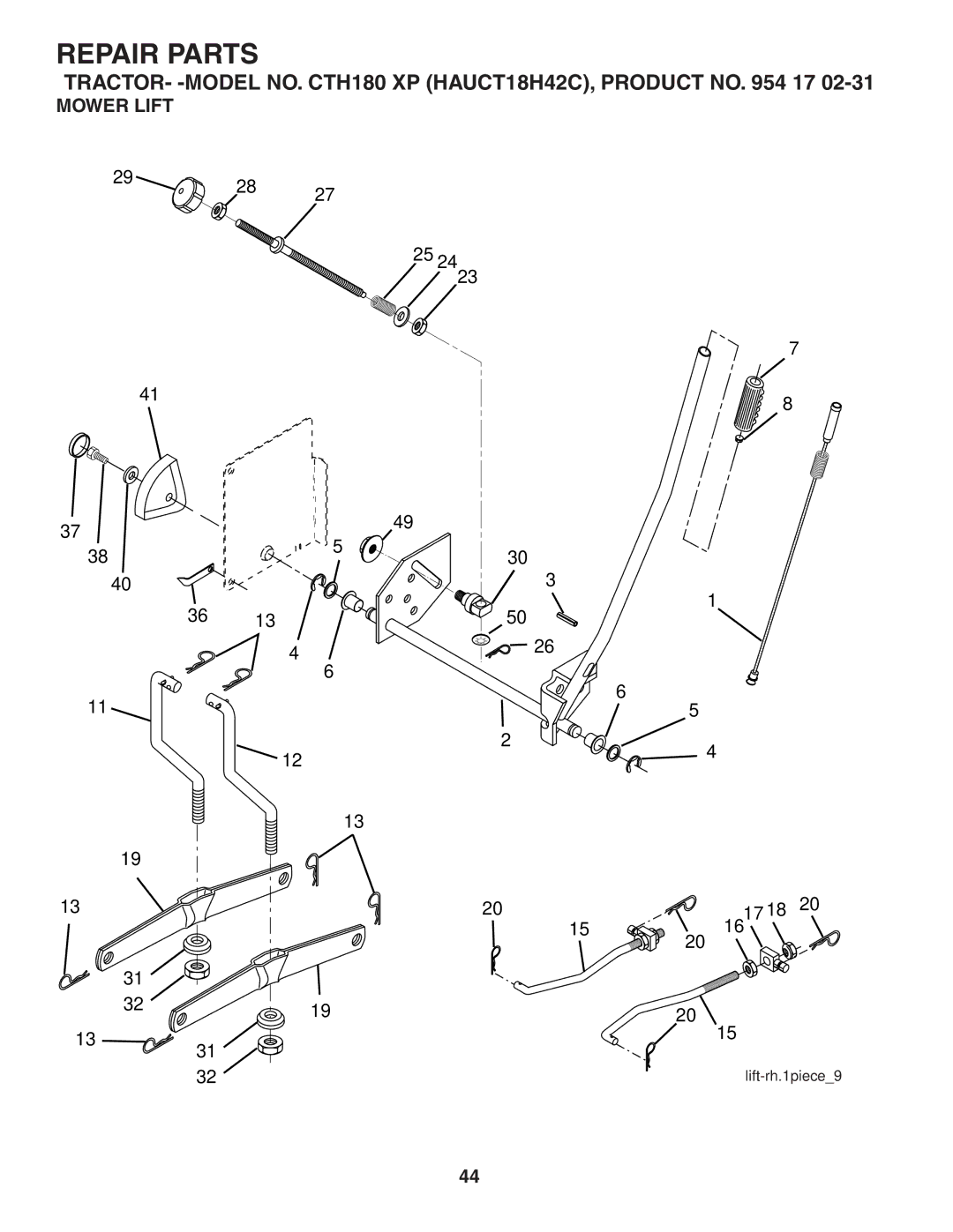 Husqvarna CTH180 XP owner manual Mower Lift 