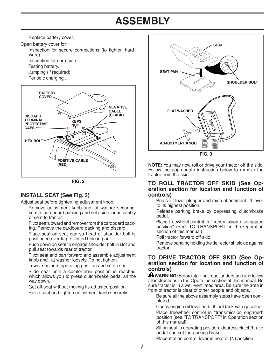 Husqvarna CTH180 XP owner manual Install Seat See Fig 