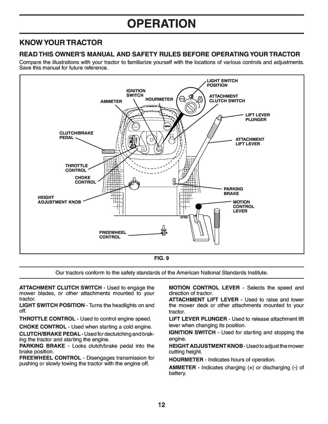 Husqvarna CTH180 XP owner manual Know Your Tractor, Operation 