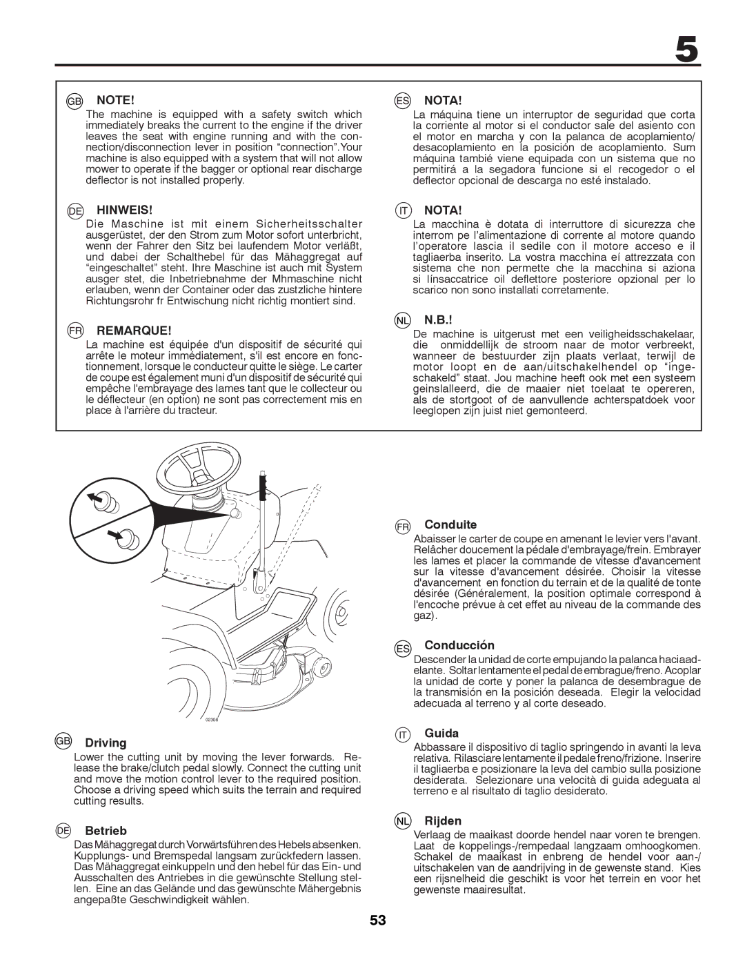 Husqvarna CTH180 TWIN, CTH200 TWIN instruction manual Conduite, Conducción, Driving, Guida, Betrieb, Rijden 