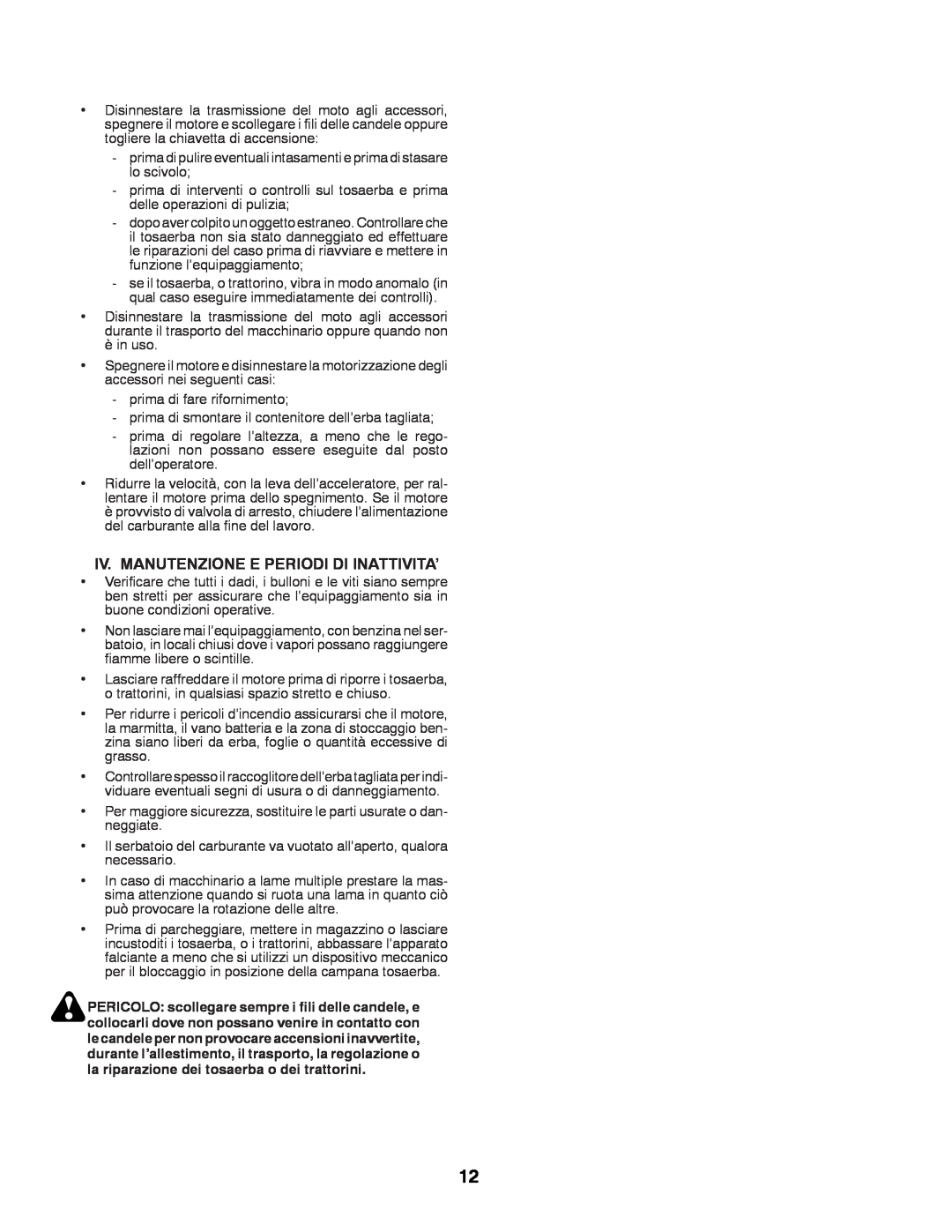 Husqvarna CTH200 TWIN, CTH180 TWIN instruction manual Iv. Manutenzione E Periodi Di Inattivita’ 