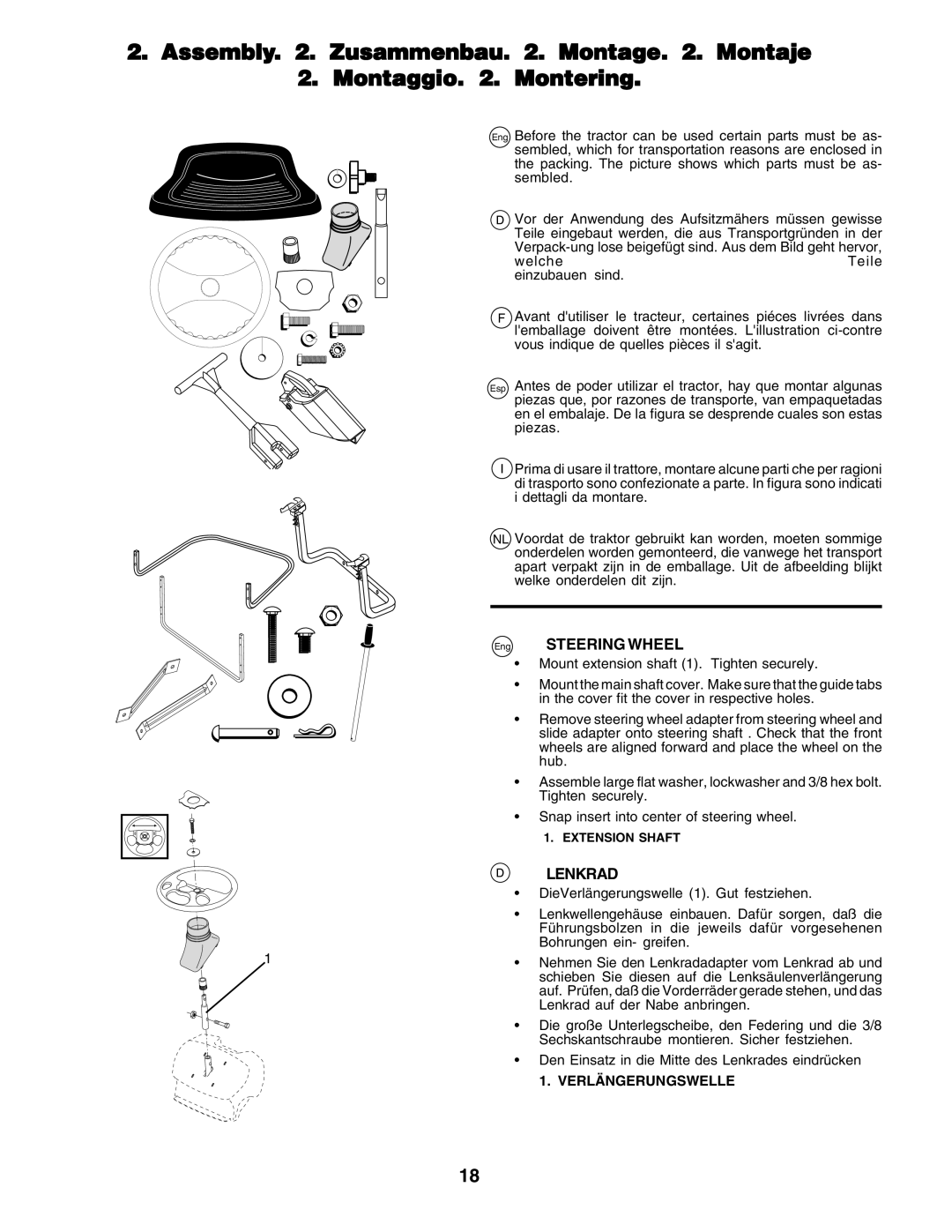 Husqvarna CTH200 instruction manual Steering Wheel, Lenkrad 