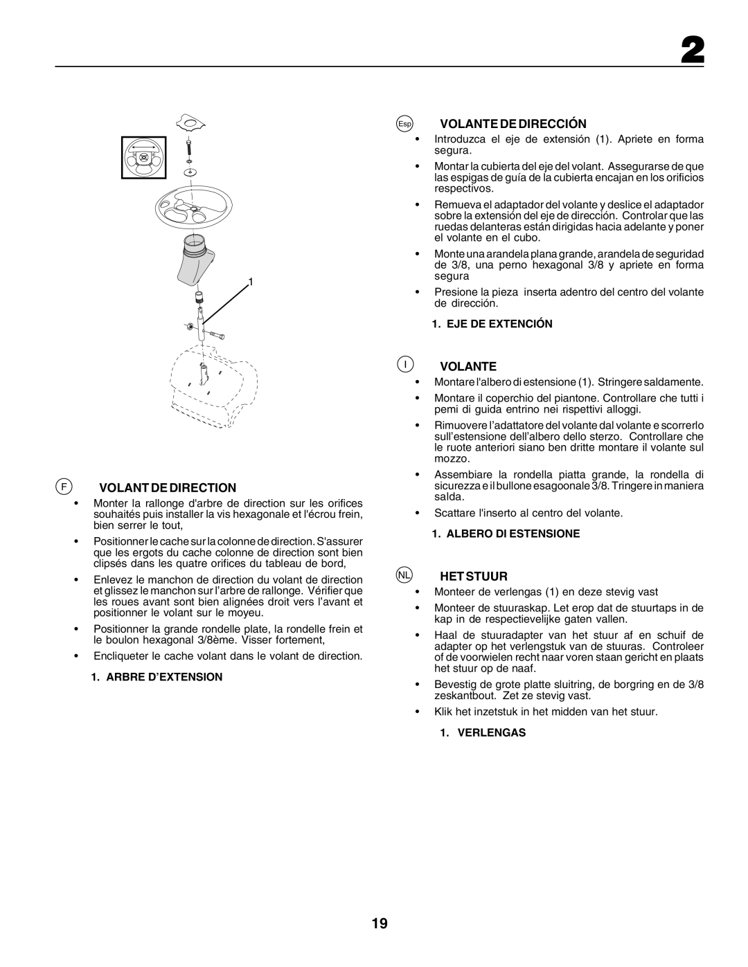 Husqvarna CTH200 instruction manual Volant DE Direction, Esp Volante DE Dirección, NL HET Stuur 