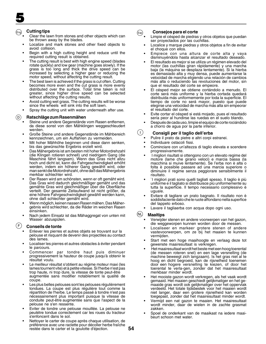 Husqvarna CTH200 Eng Cutting tips, Ratschläge zum Rasenmähen, Conseils de tonte, Esp Consejos para el corte, NL Maaitips 