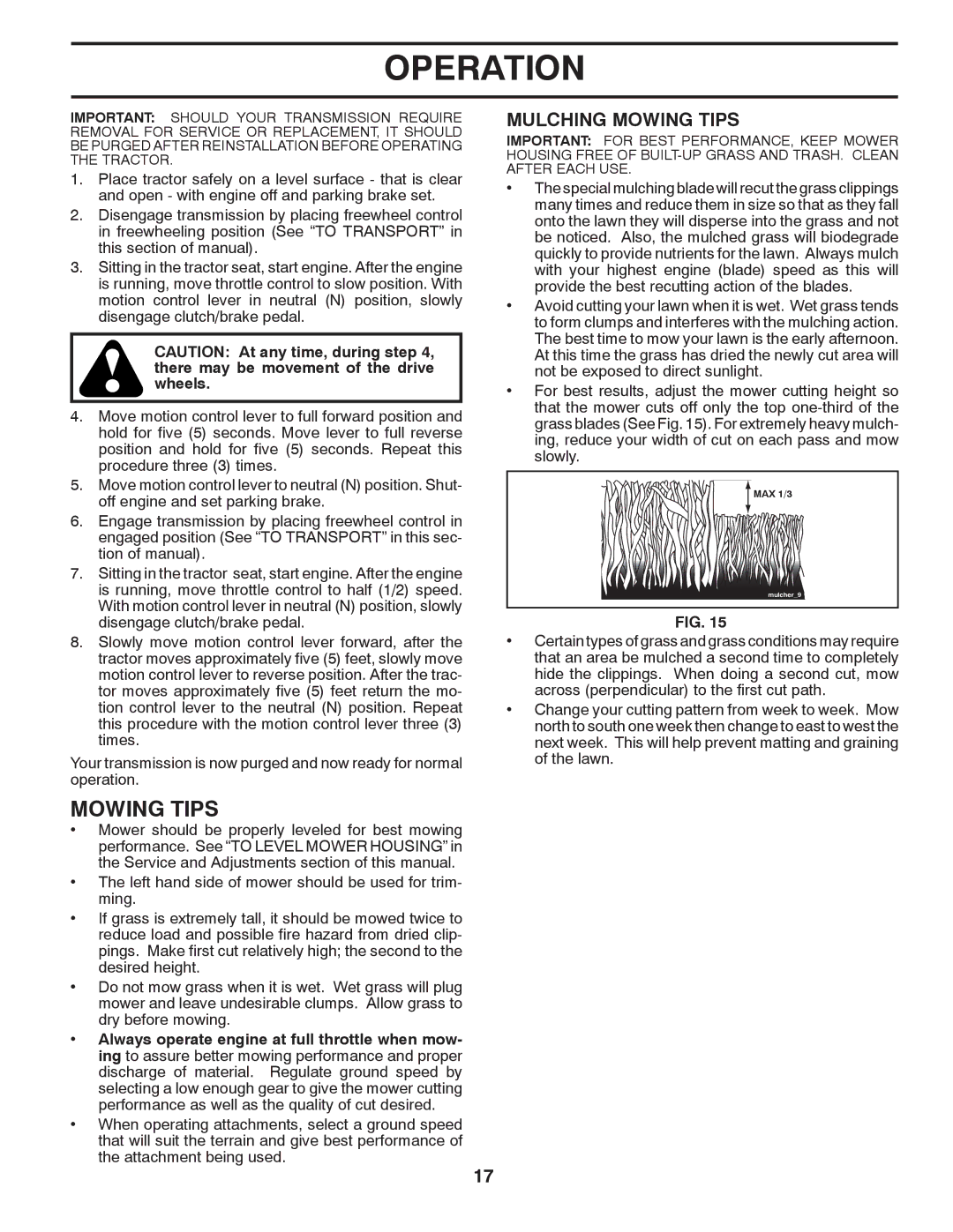 Husqvarna CTH2036 TWIN owner manual Mulching Mowing Tips 