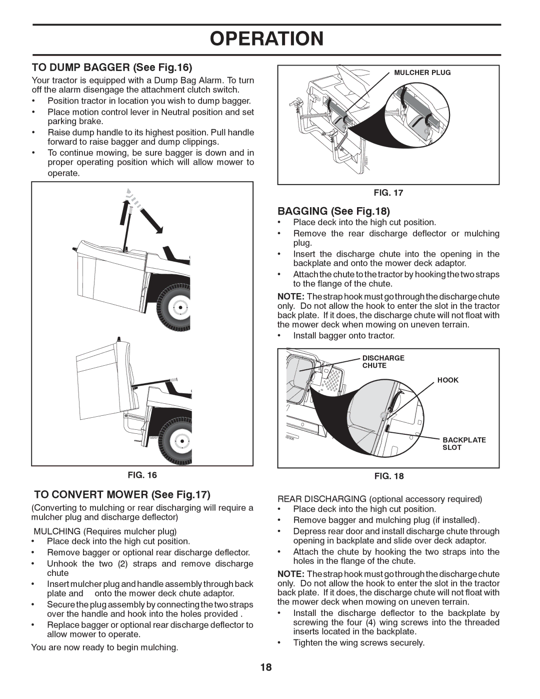 Husqvarna CTH2036 TWIN owner manual To Dump Bagger See, To Convert Mower See, Bagging See 