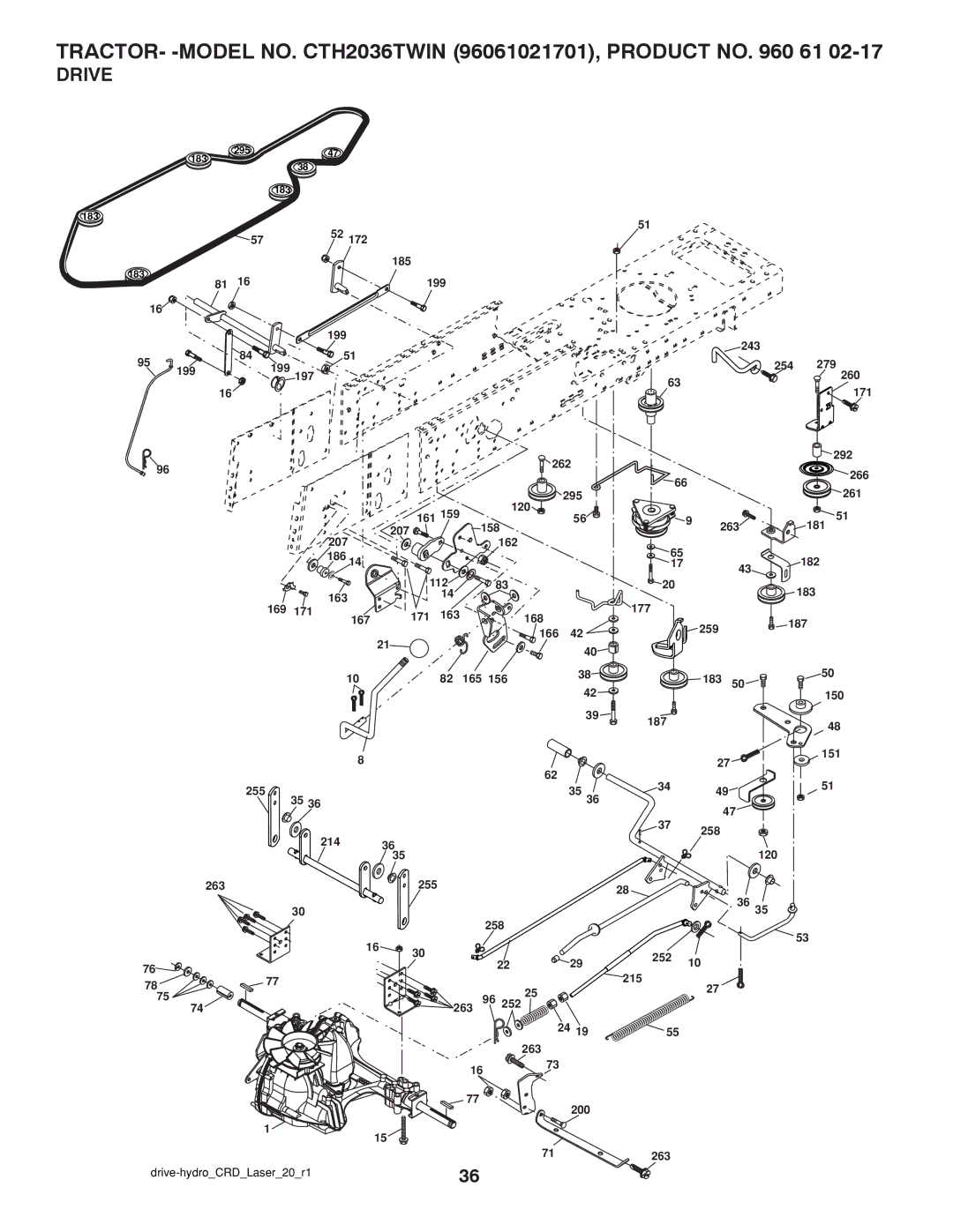 Husqvarna CTH2036 TWIN owner manual Drive 