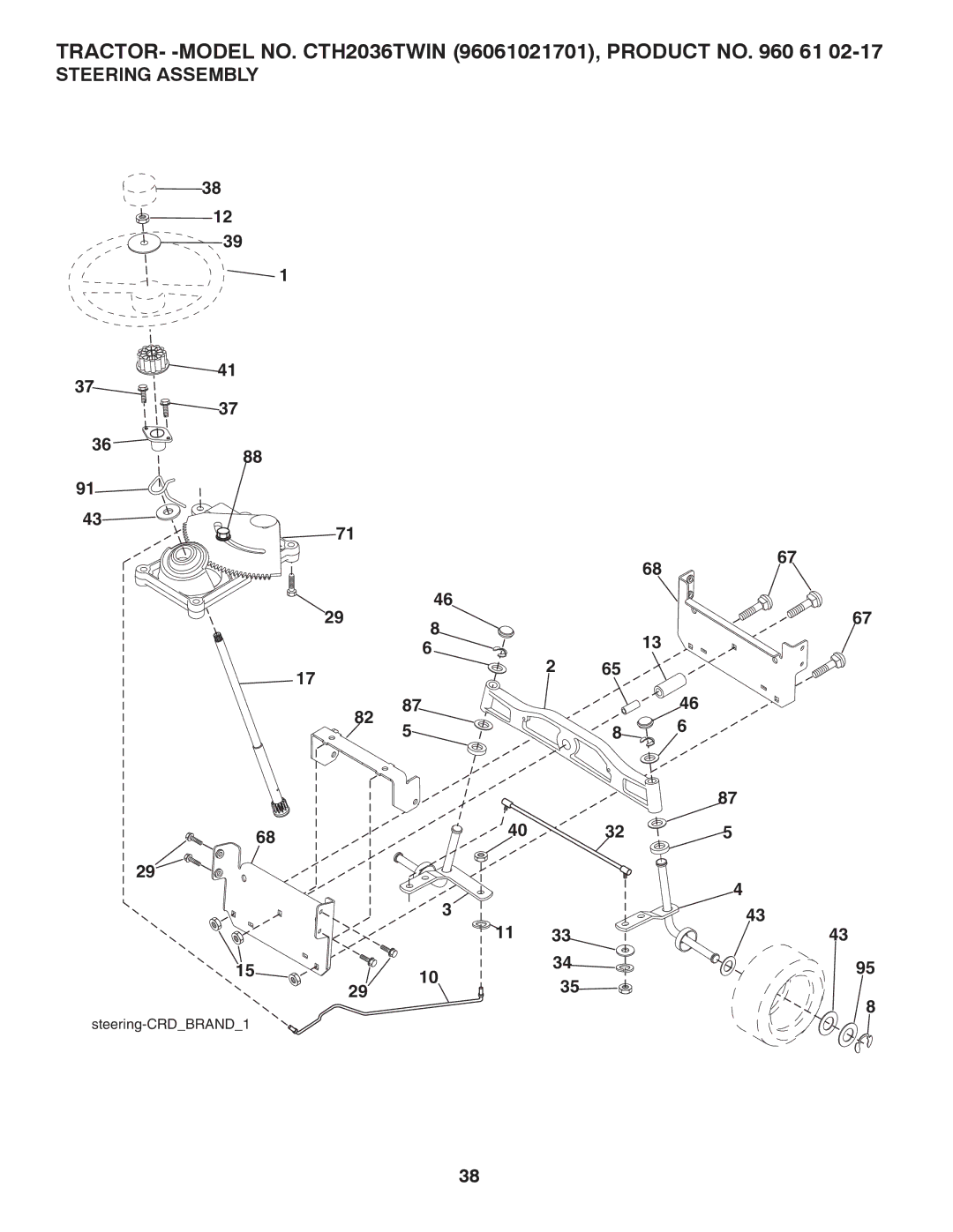 Husqvarna CTH2036 TWIN owner manual Steering Assembly 