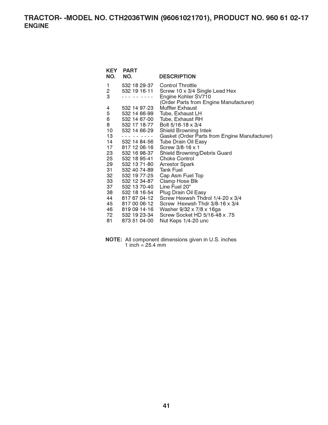 Husqvarna CTH2036 TWIN owner manual 532 18 Control Throttle 