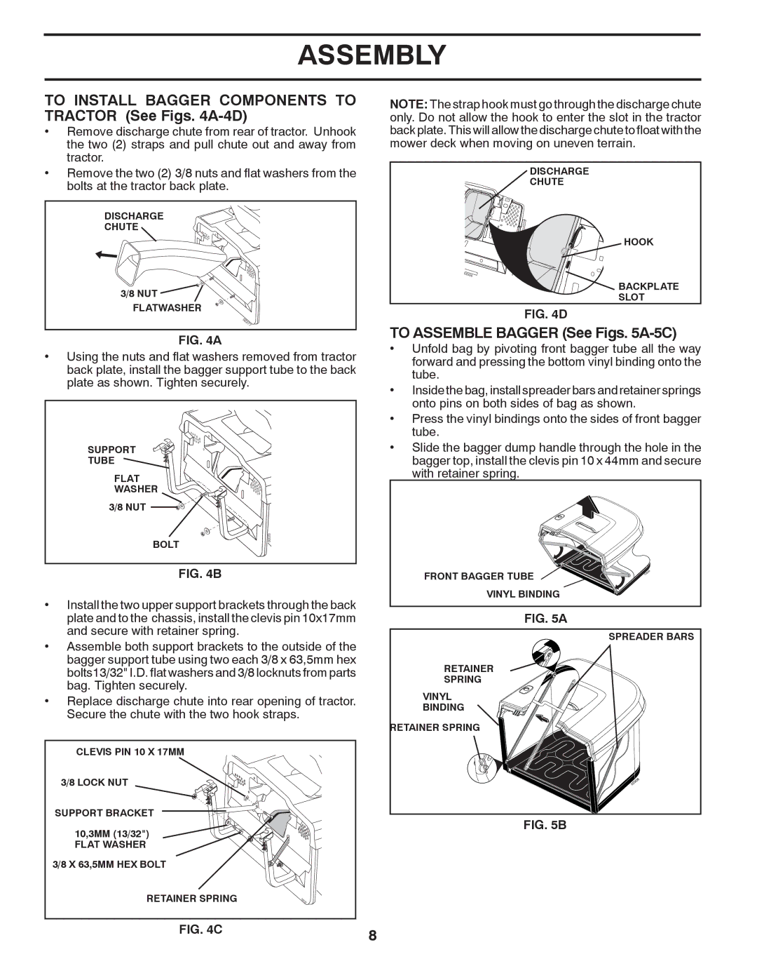 Husqvarna CTH2036 TWIN owner manual To Install Bagger Components to Tractor See Figs A-4D, To Assemble Bagger See Figs A-5C 