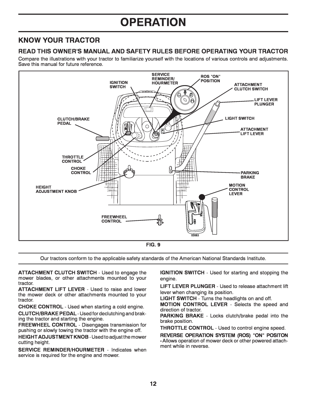 Husqvarna CTH2036 TWIN owner manual Know Your Tractor, Operation 